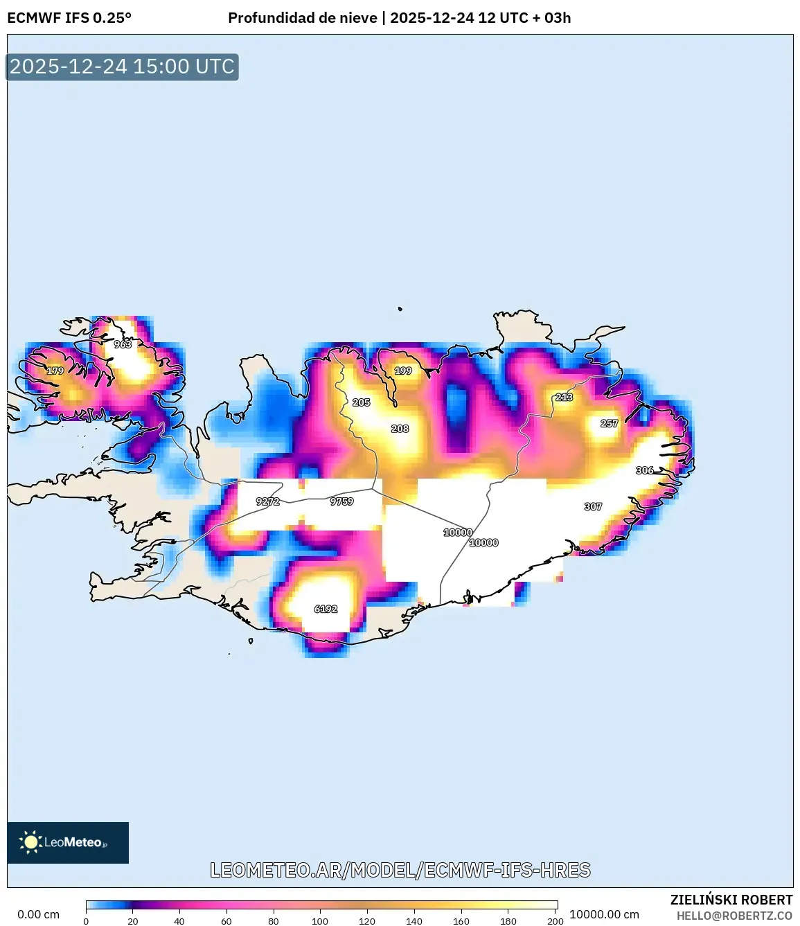 ECMWF IFS 0.25° model - Islandia, Pokrywa śnieżna
