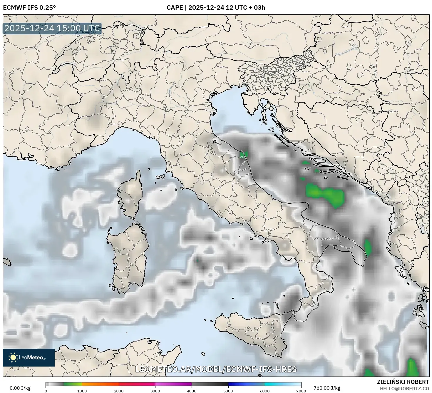 ECMWF IFS 0.25° model - Włochy, CAPE