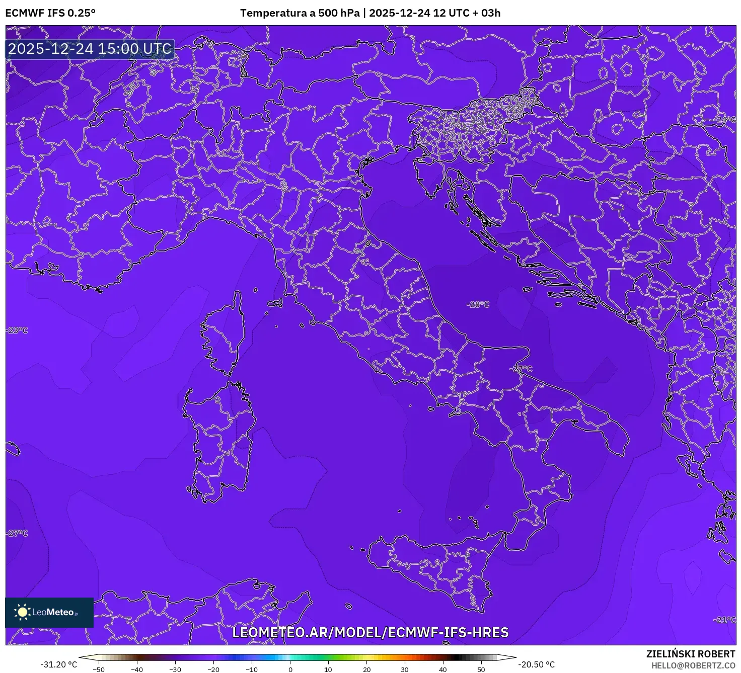 ECMWF IFS 0.25° model - Włochy, Temperatura na 500 hPa