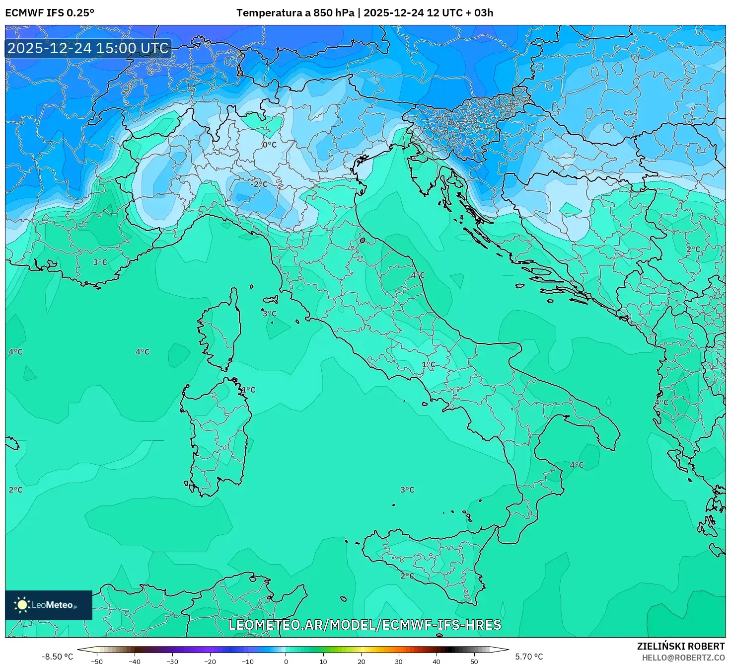 ECMWF IFS 0.25° model - Włochy, Temperatura na 850 hPa