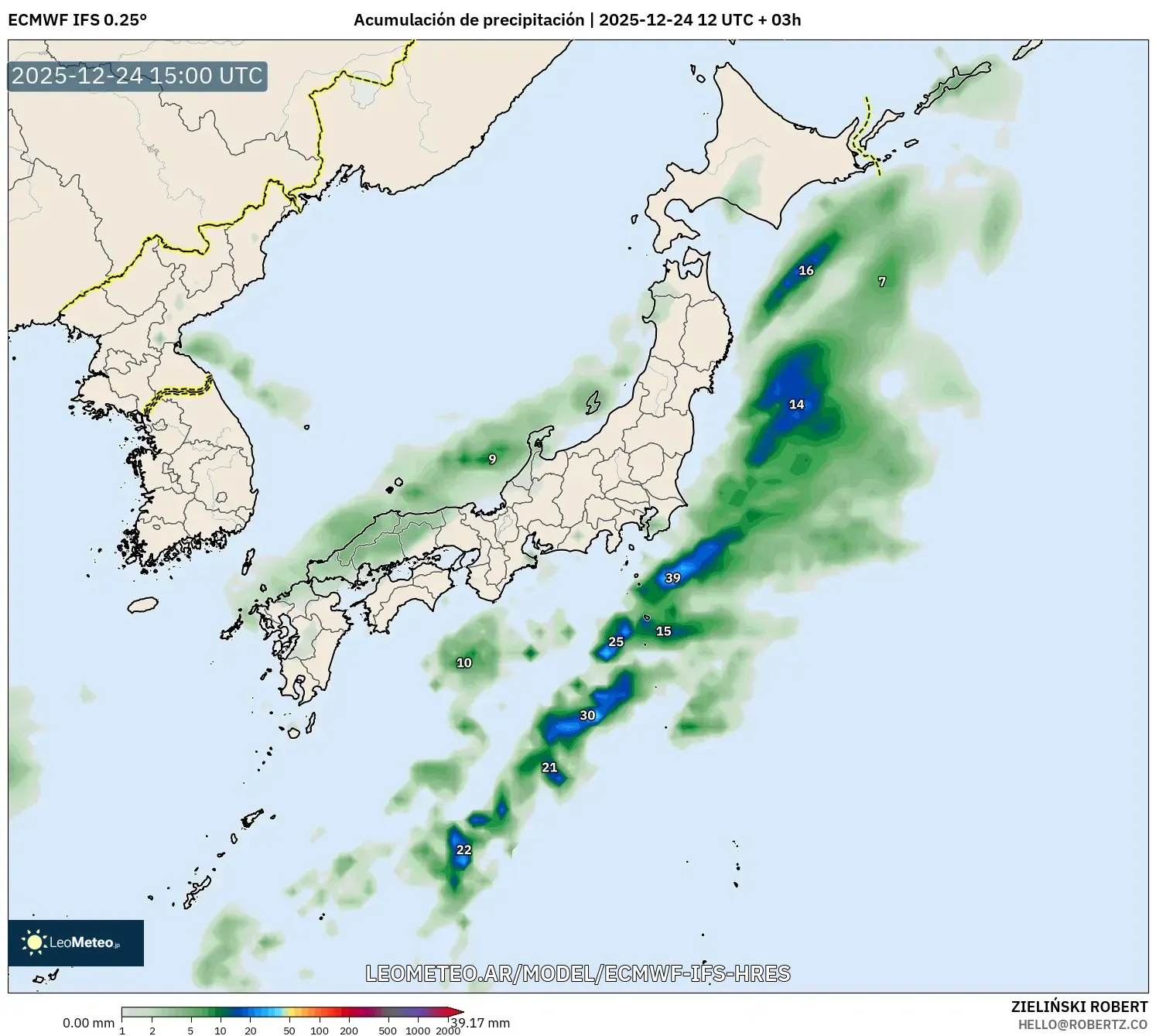 ECMWF IFS 0.25° model - Japonia, Suma opadów