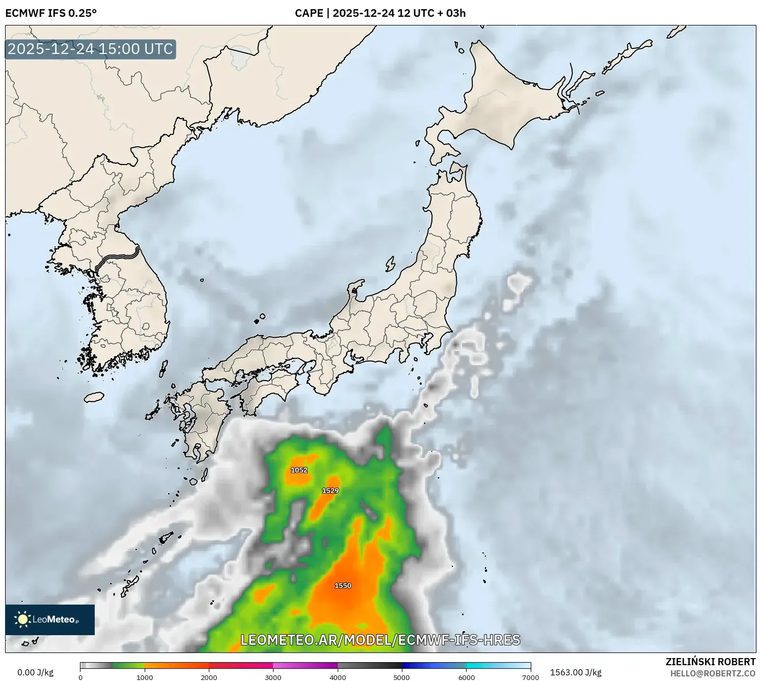 ECMWF IFS 0.25° model - Japonia, CAPE
