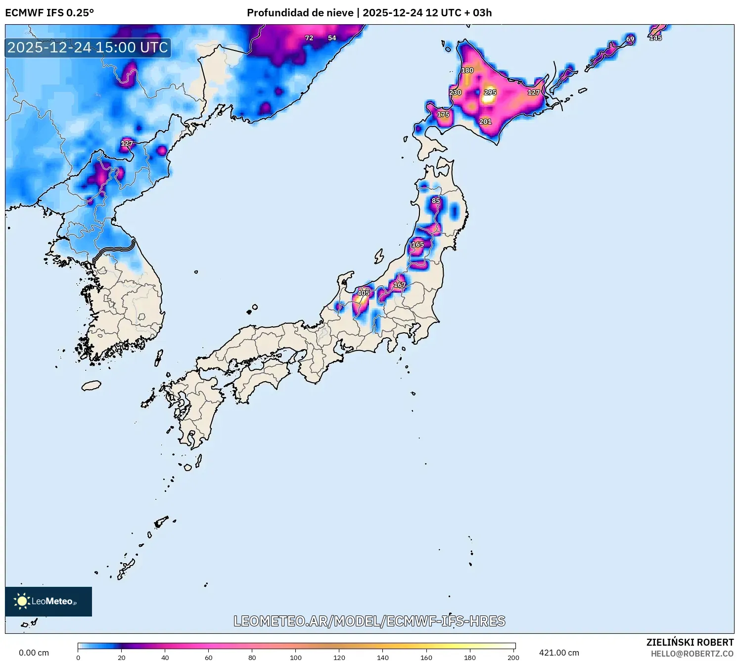 ECMWF IFS 0.25° model - Japonia, Pokrywa śnieżna