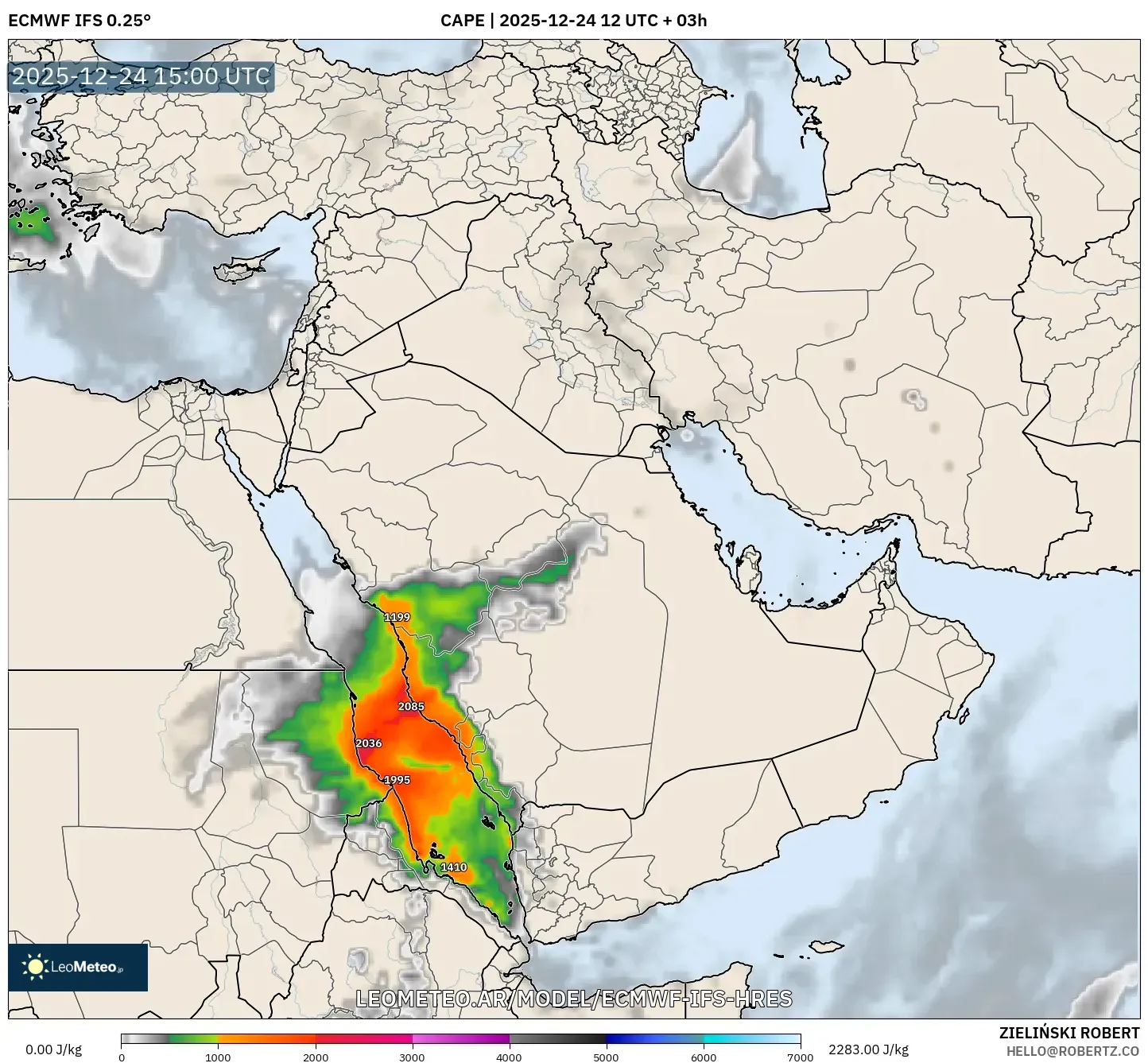 ECMWF IFS 0.25° model - Bliski Wschód, CAPE