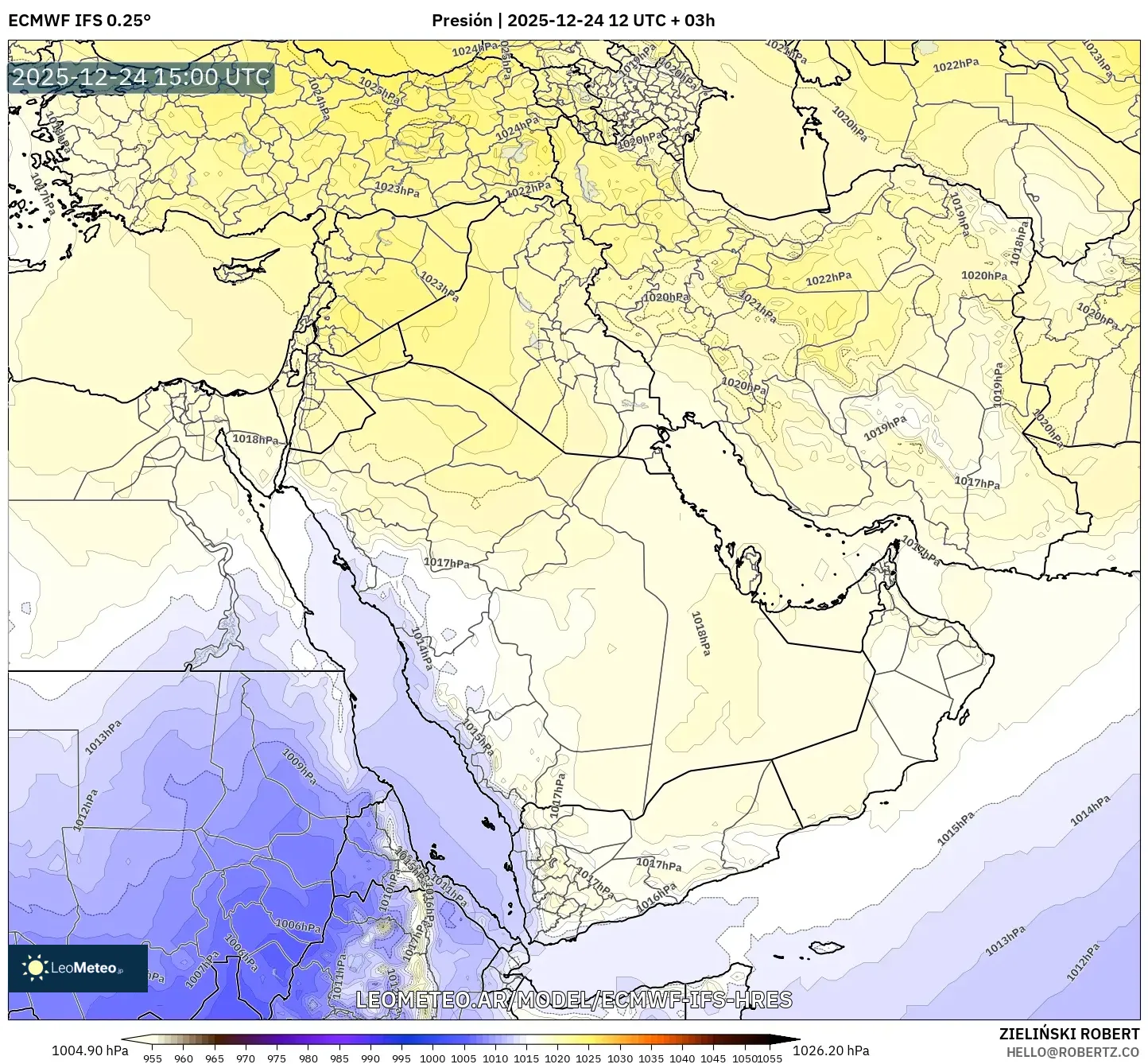 ECMWF IFS 0.25° model - Bliski Wschód, Ciśnienie