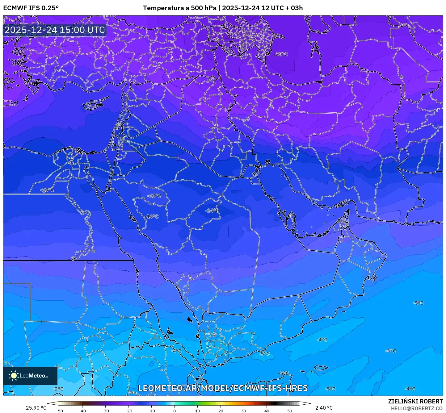 ECMWF IFS 0.25° model - Bliski Wschód, Temperatura na 500 hPa