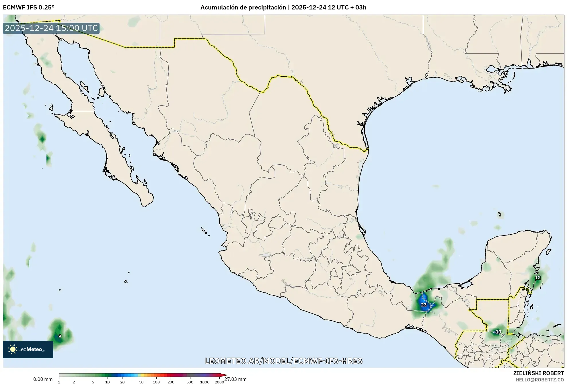 ECMWF IFS 0.25° model - Meksyk, Suma opadów