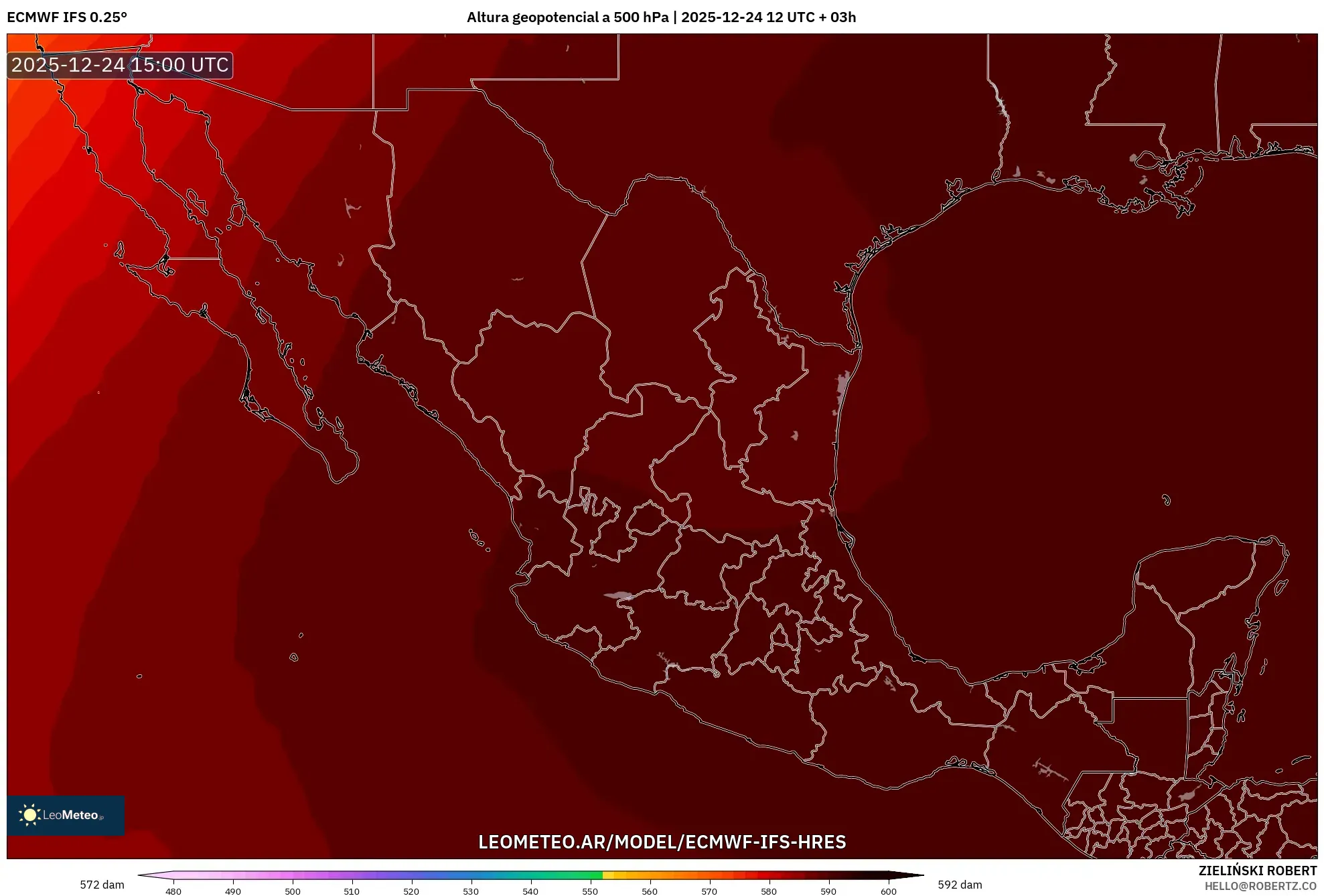 ECMWF IFS 0.25° model - Meksyk, Wysokość geopotencjalna na poziomie 500 hPa