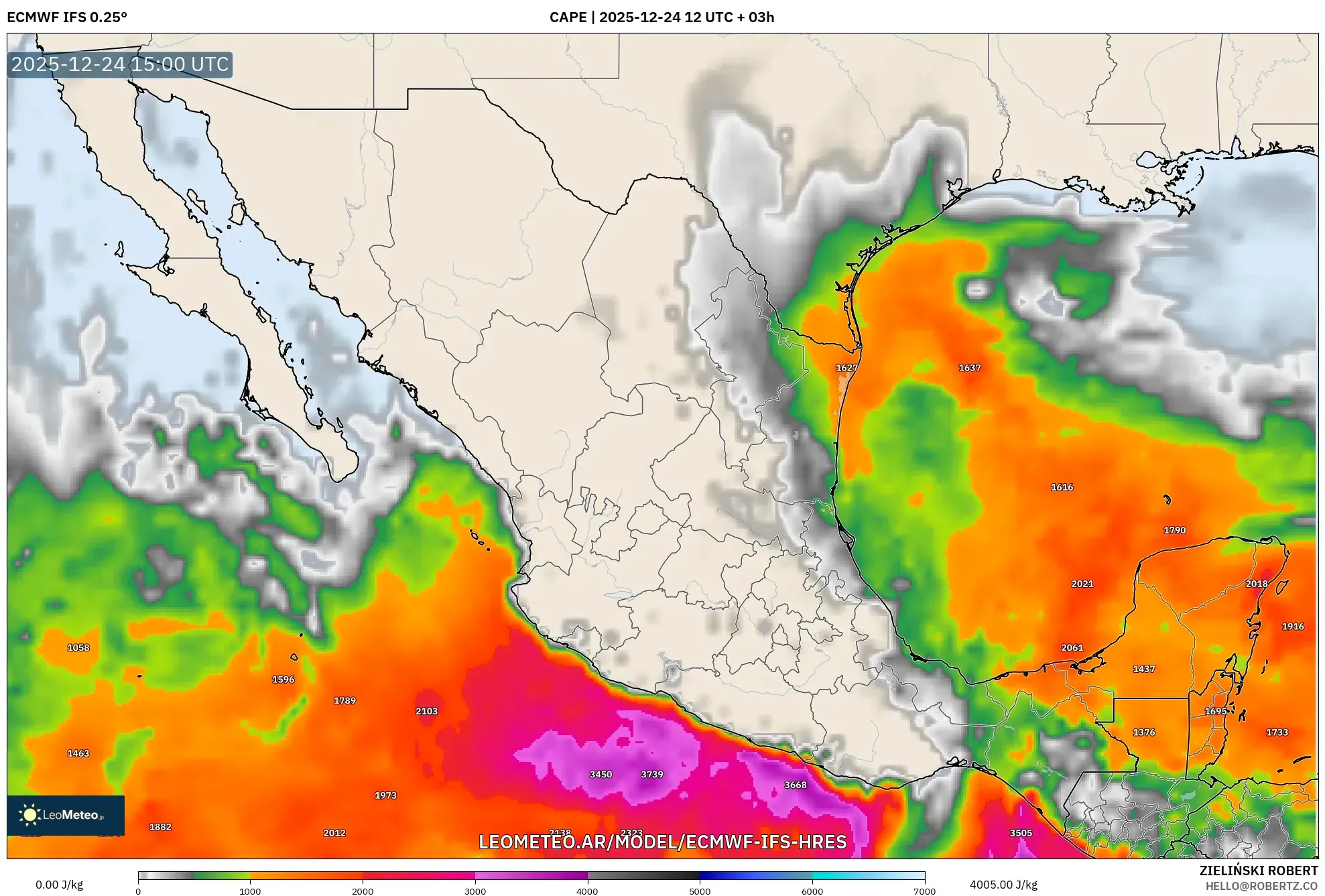 ECMWF IFS 0.25° model - Meksyk, CAPE