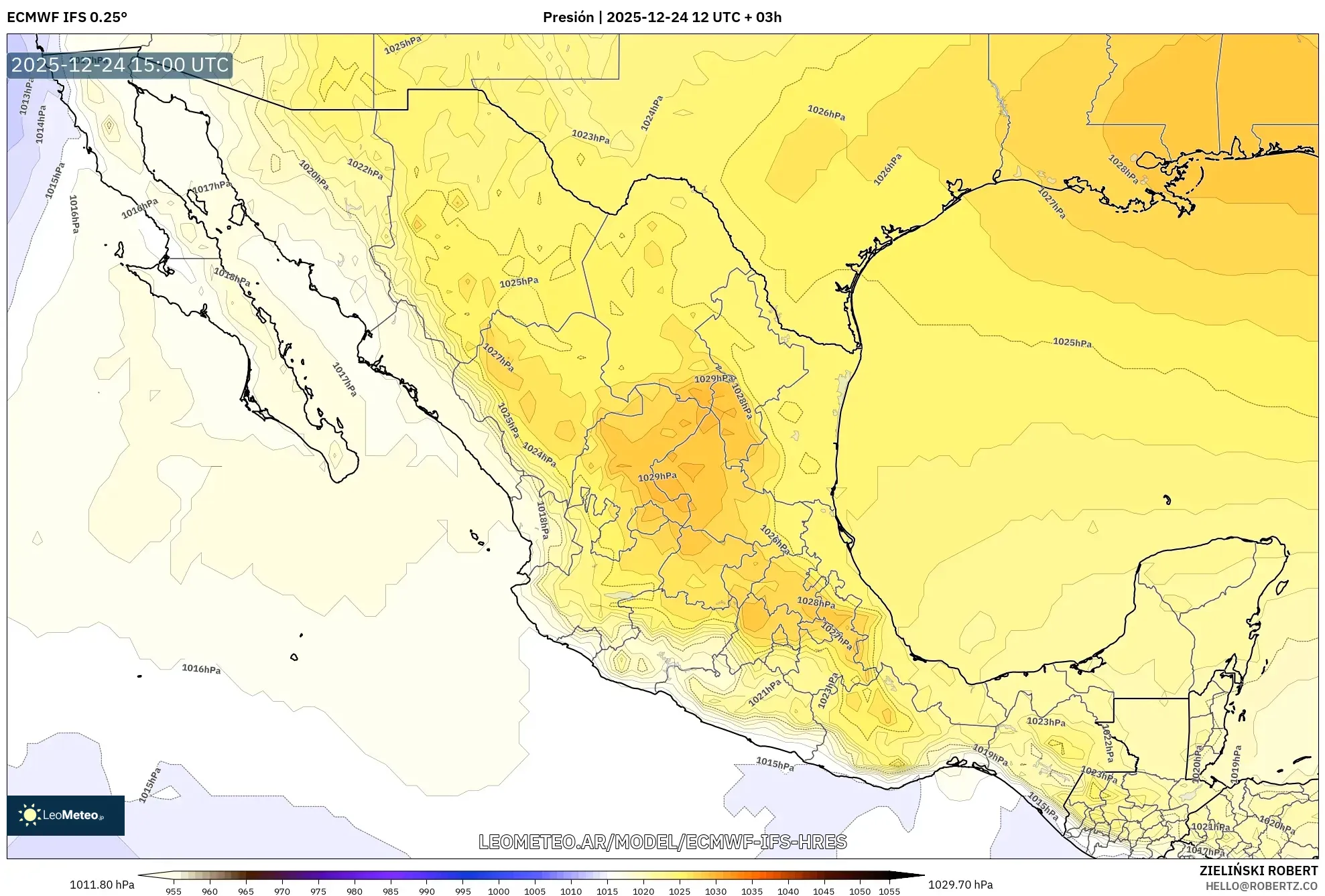 ECMWF IFS 0.25° model - Meksyk, Ciśnienie