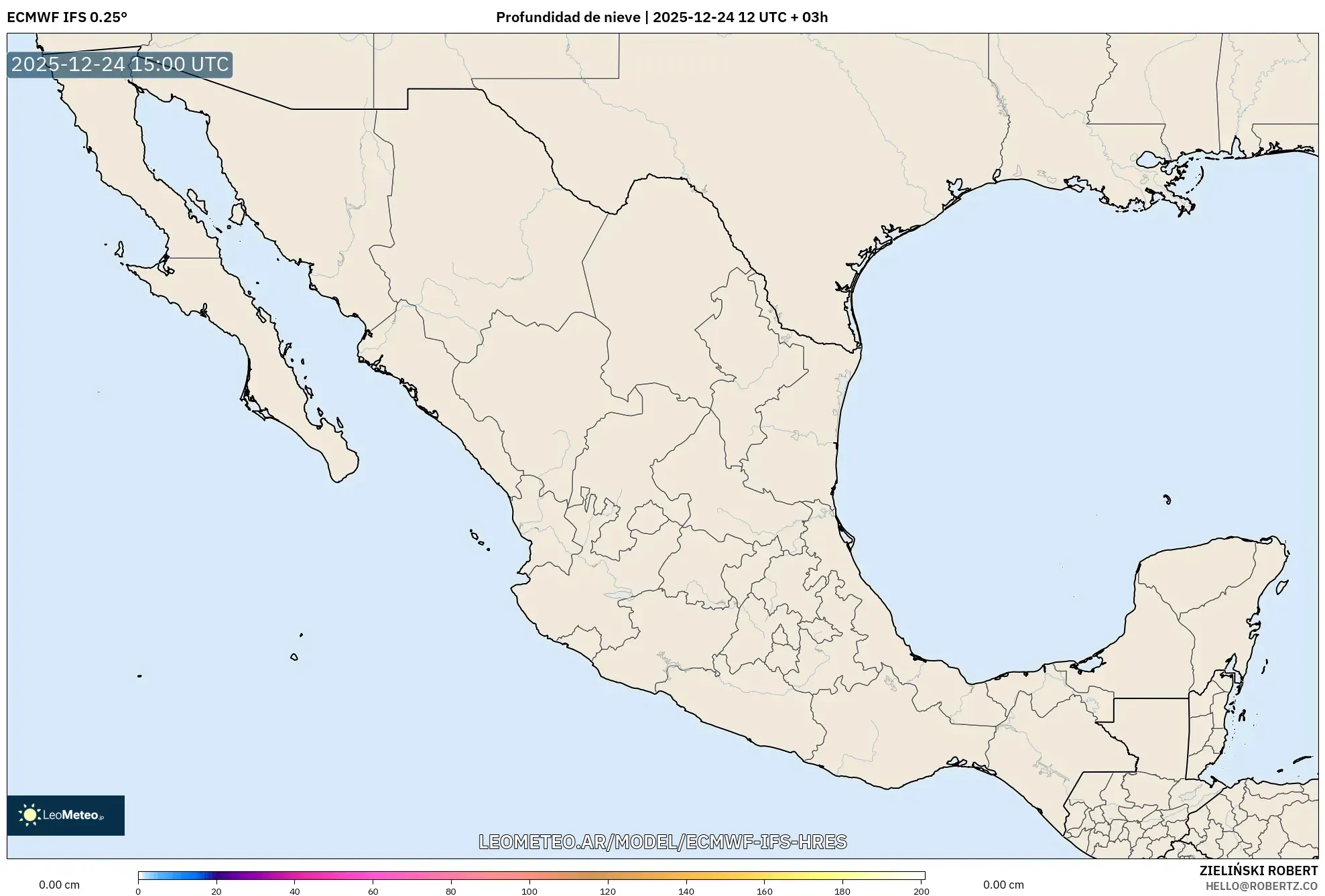 ECMWF IFS 0.25° model - Meksyk, Pokrywa śnieżna