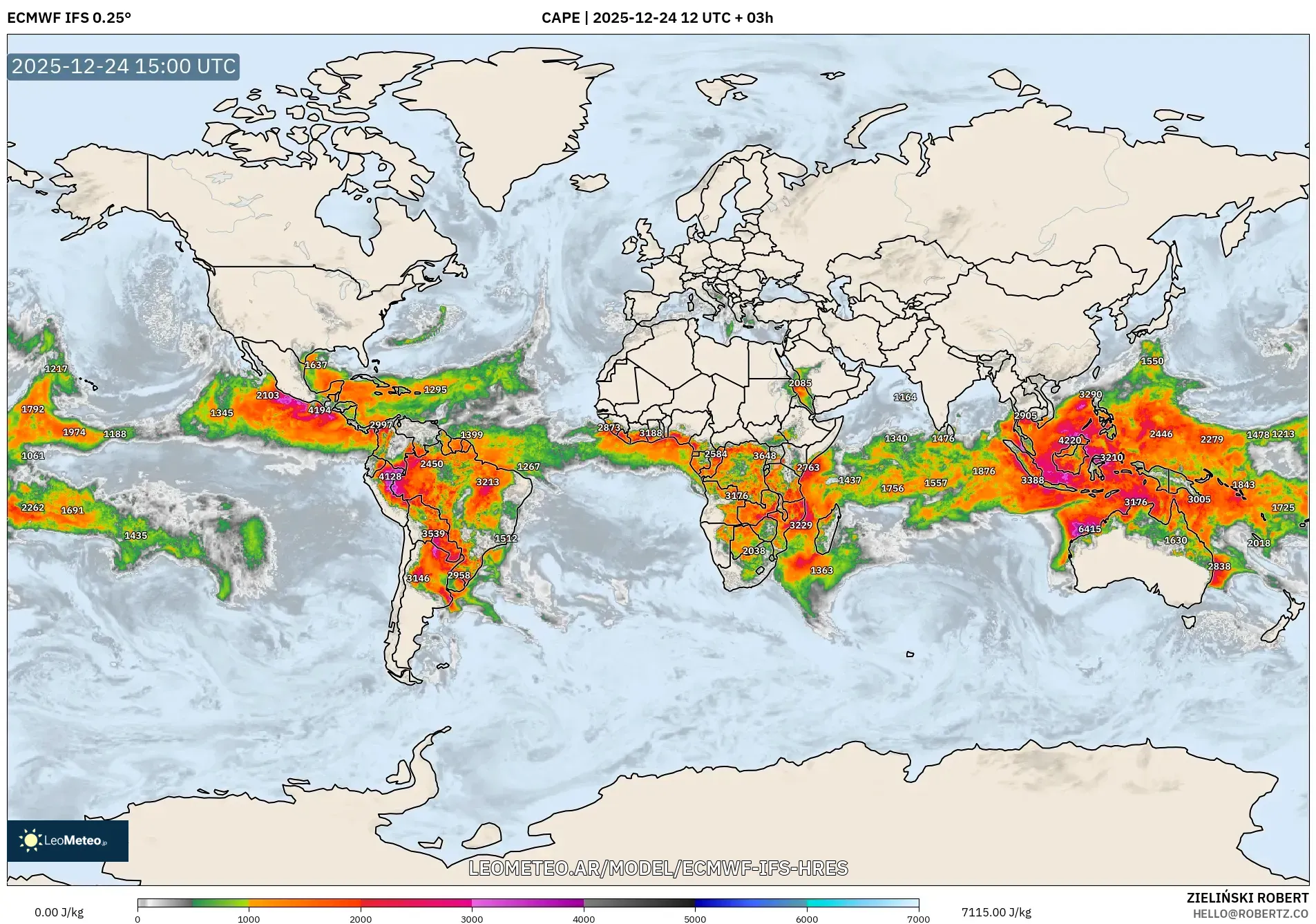 ECMWF IFS 0.25° model - Świat, CAPE
