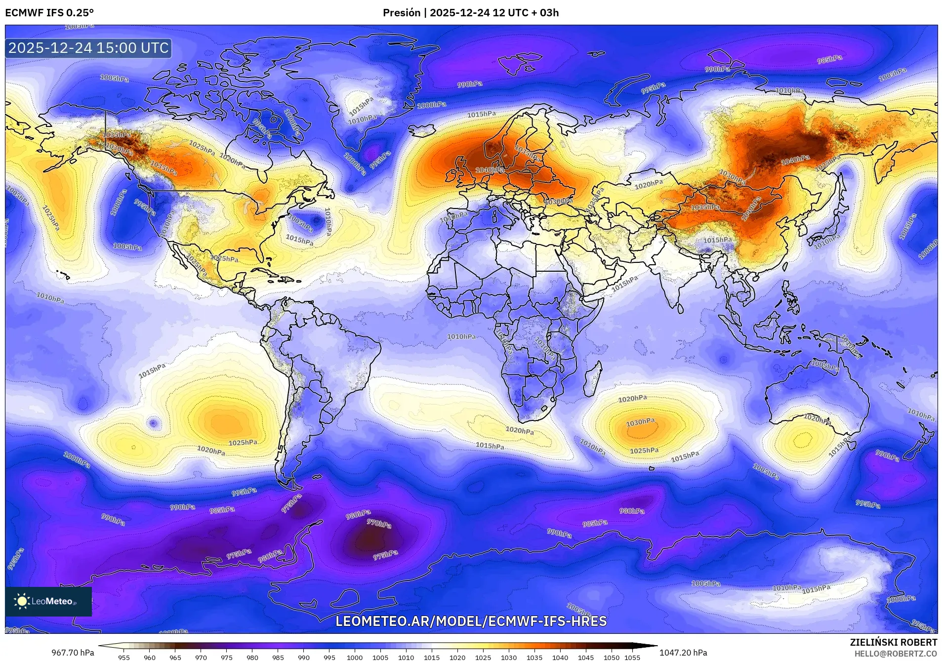 ECMWF IFS 0.25° model - Świat, Ciśnienie