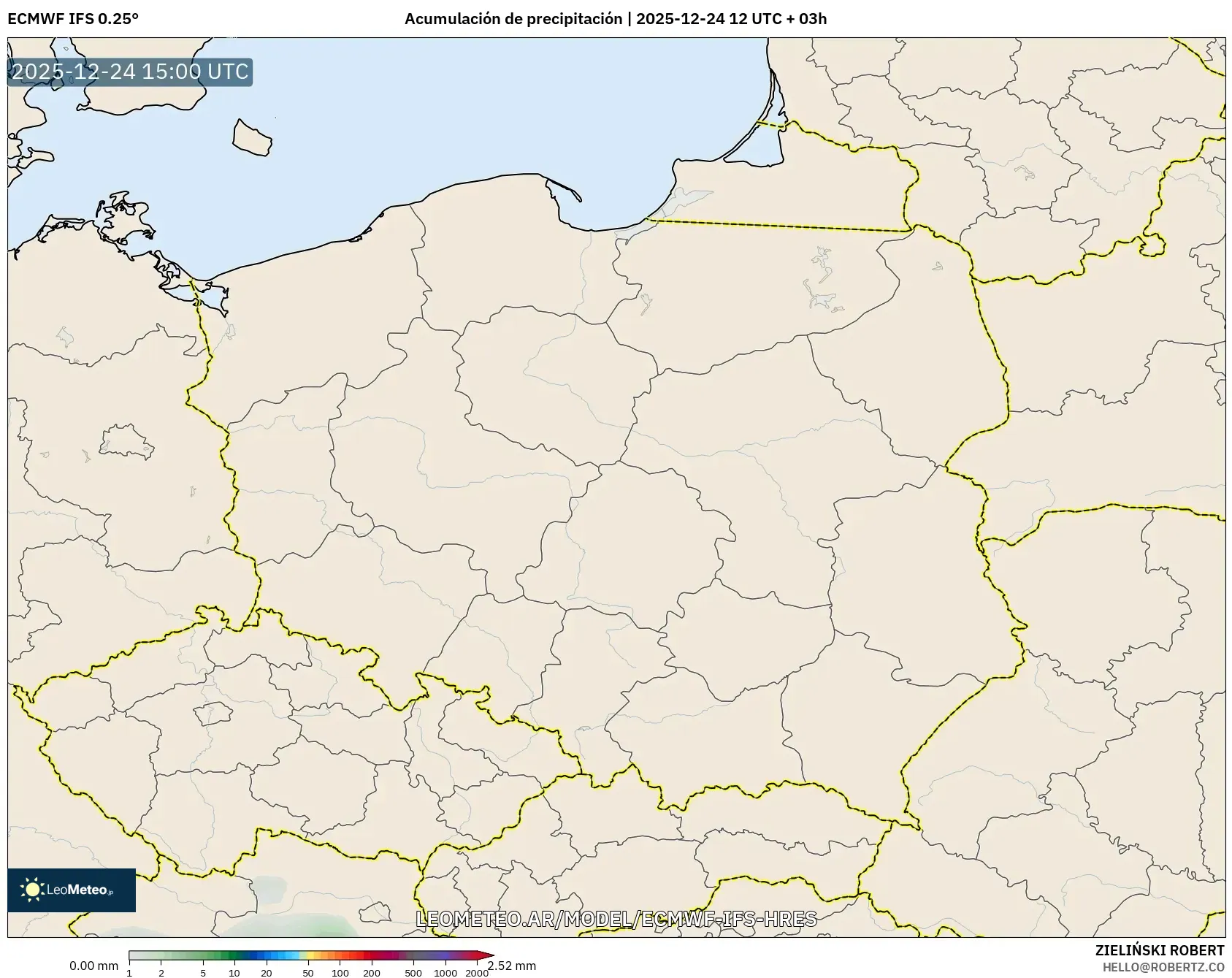 ECMWF IFS 0.25° model - Polska, Suma opadów