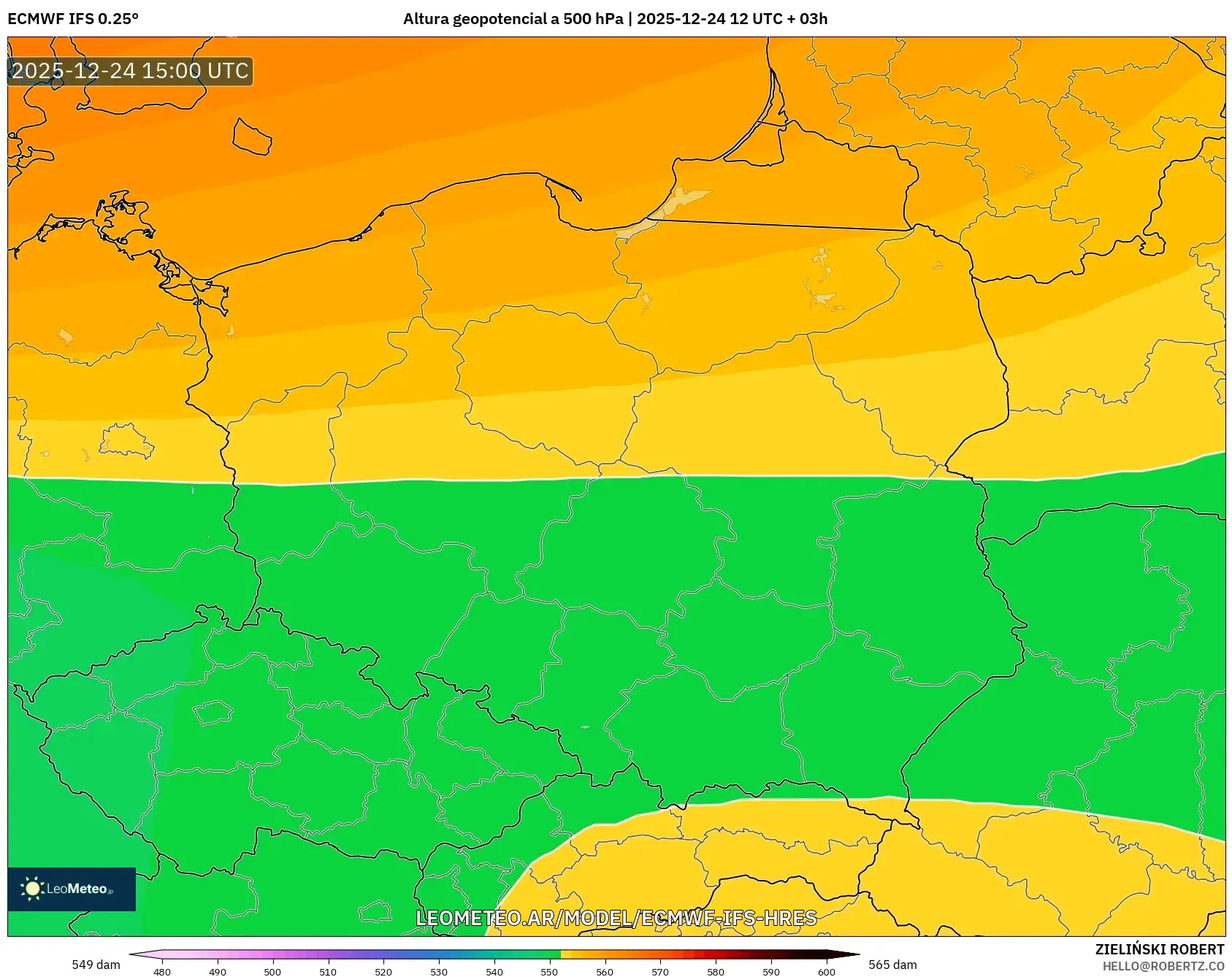 ECMWF IFS 0.25° model - Polska, Wysokość geopotencjalna na poziomie 500 hPa