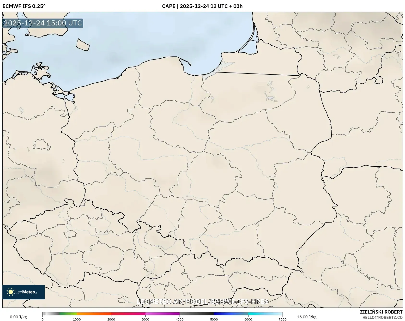 ECMWF IFS 0.25° model - Polska, CAPE