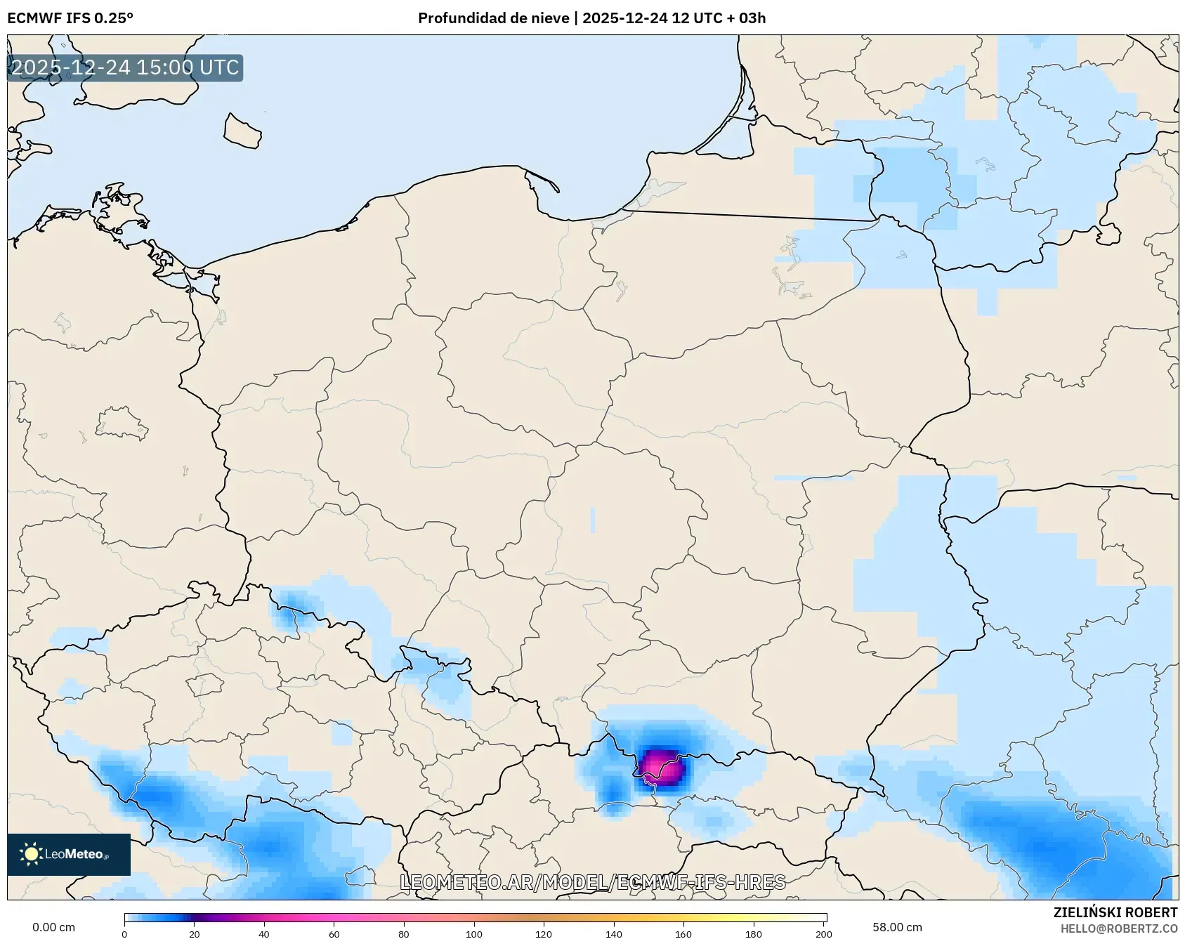 ECMWF IFS 0.25° model - Polska, Pokrywa śnieżna