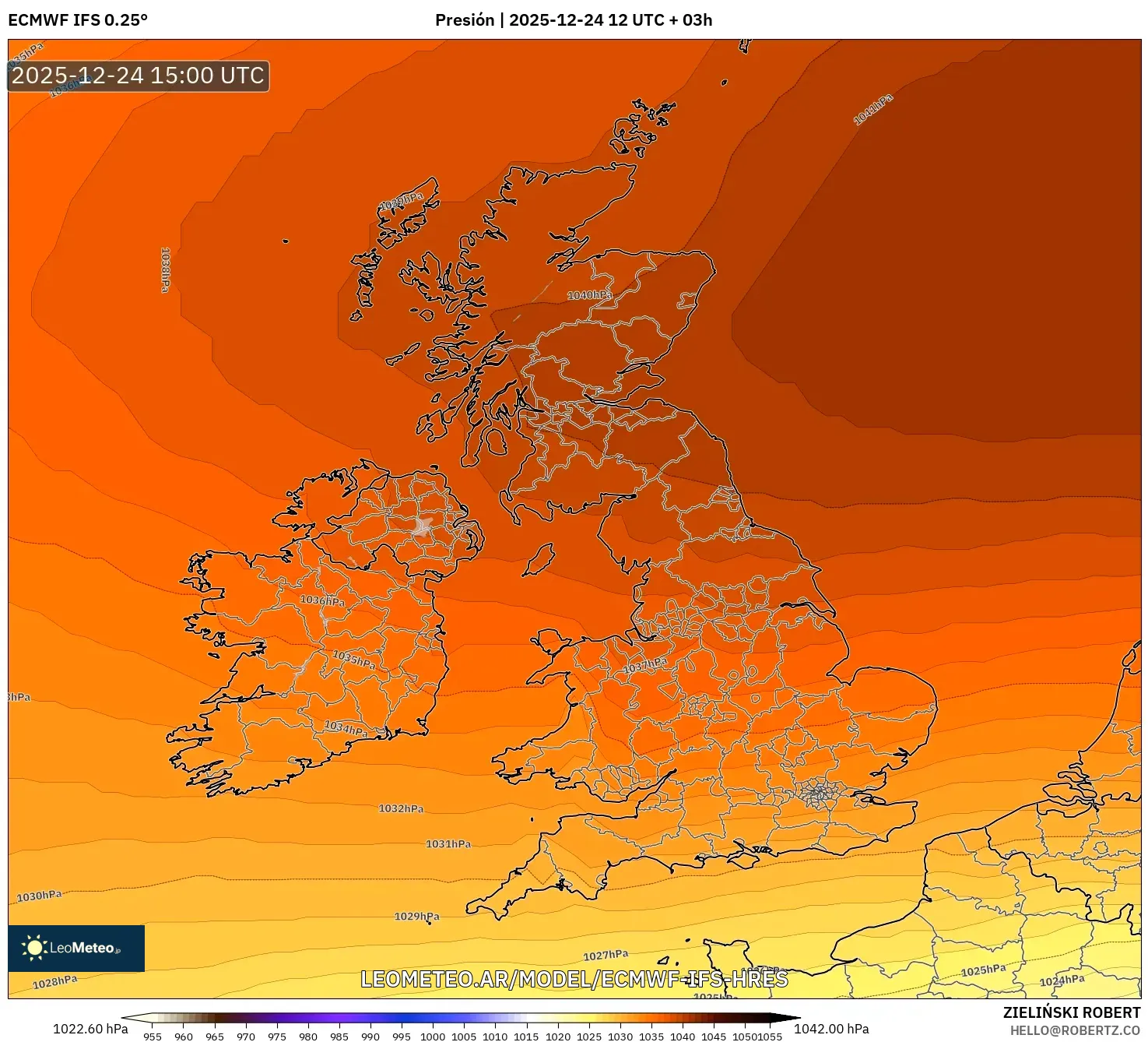 ECMWF IFS 0.25° model - Wielka Brytania, Ciśnienie