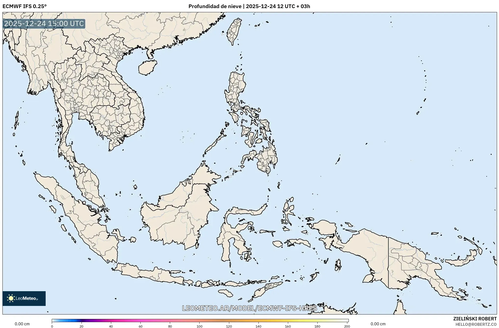 ECMWF IFS 0.25° model - Azja Południowo-Wschodnia, Pokrywa śnieżna