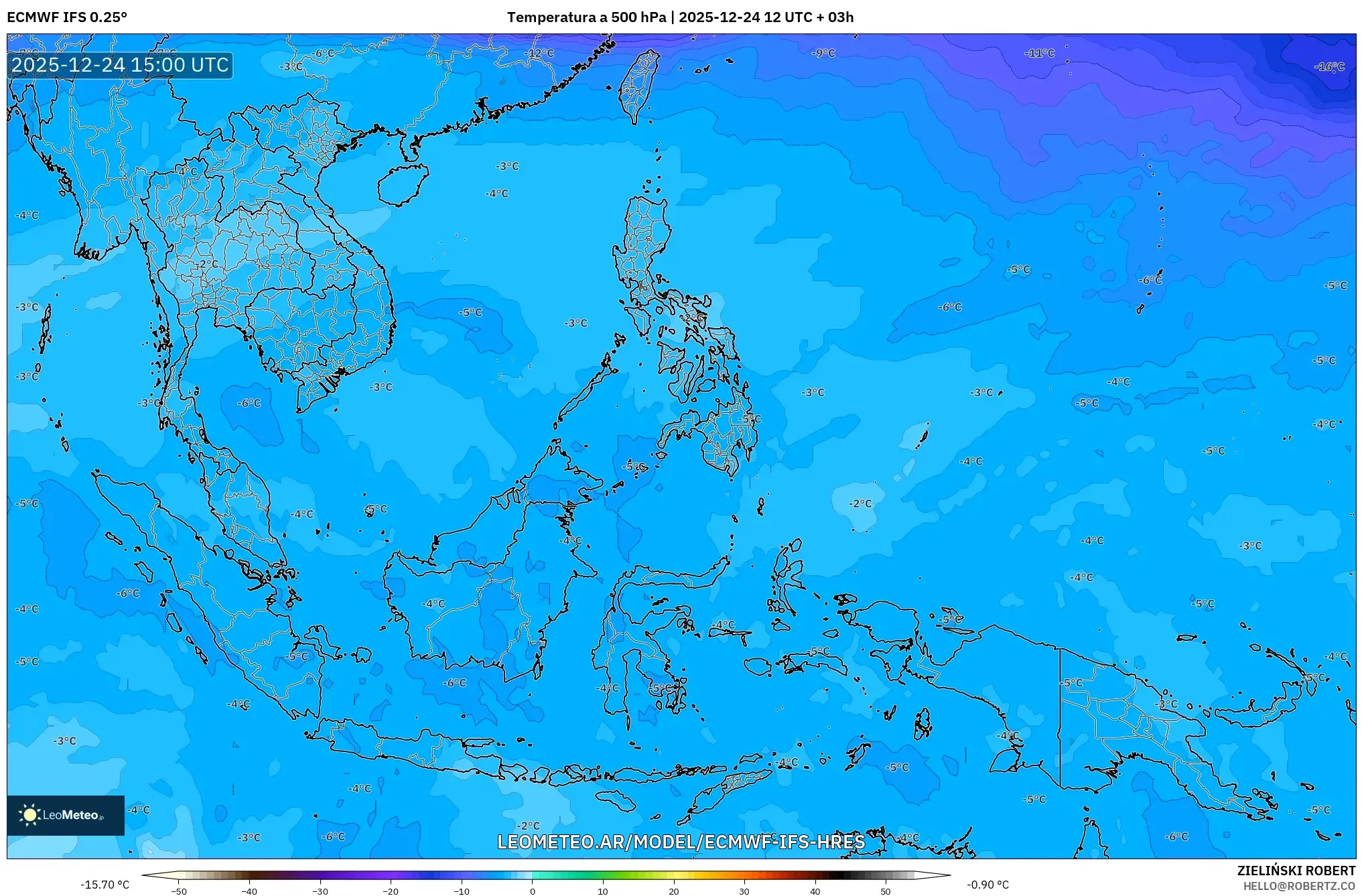 ECMWF IFS 0.25° model - Azja Południowo-Wschodnia, Temperatura na 500 hPa