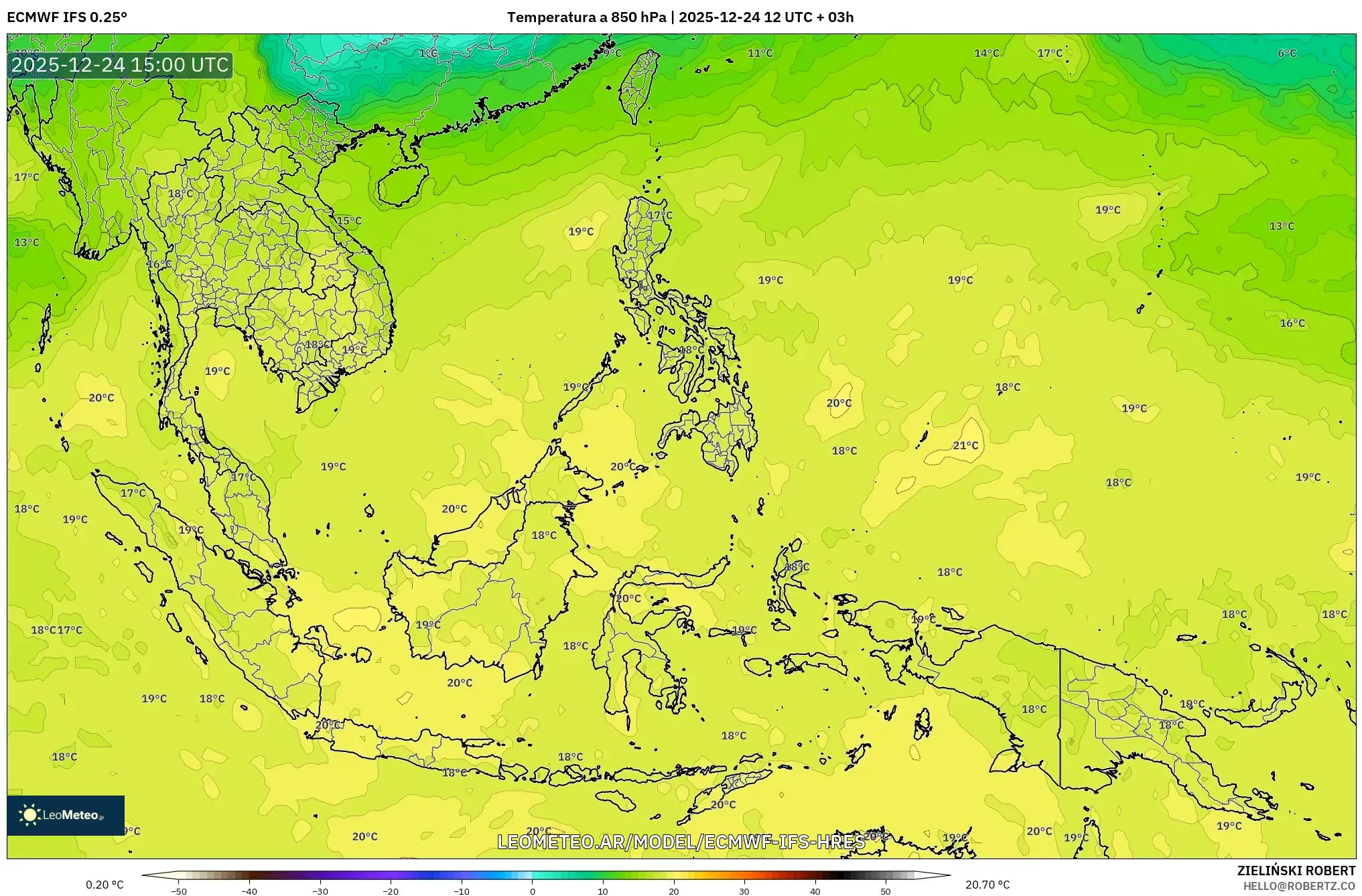 ECMWF IFS 0.25° model - Azja Południowo-Wschodnia, Temperatura na 850 hPa