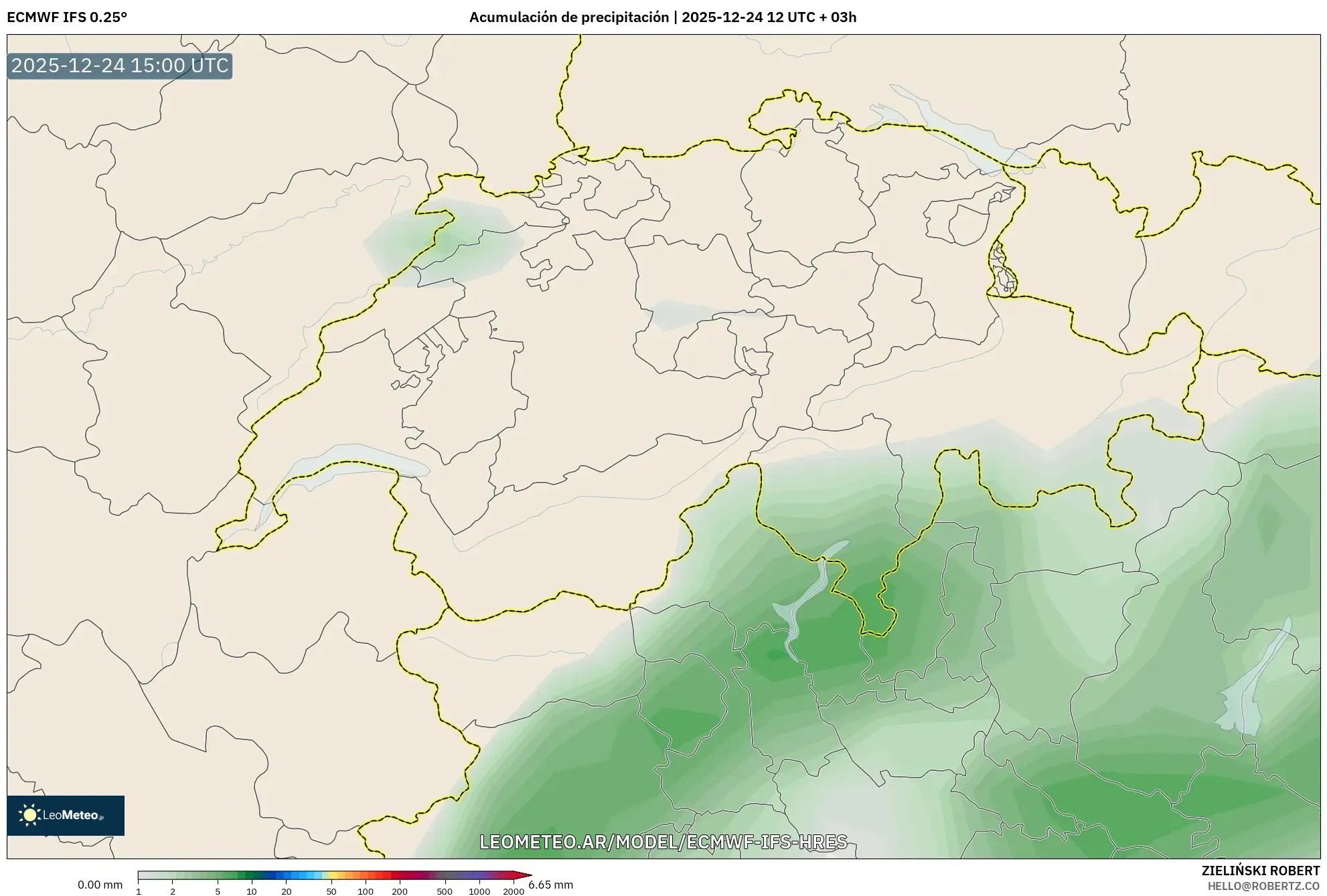 ECMWF IFS 0.25° model - Szwajcaria, Suma opadów