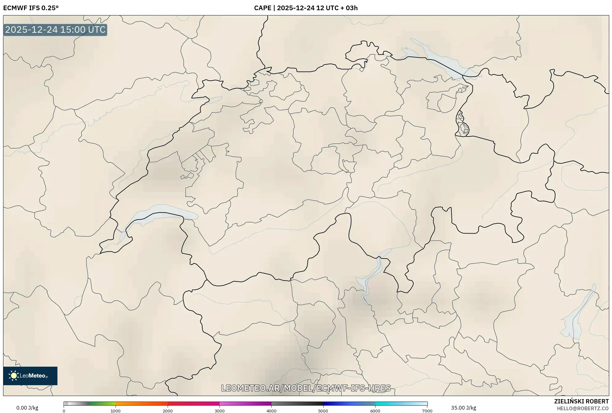 ECMWF IFS 0.25° model - Szwajcaria, CAPE