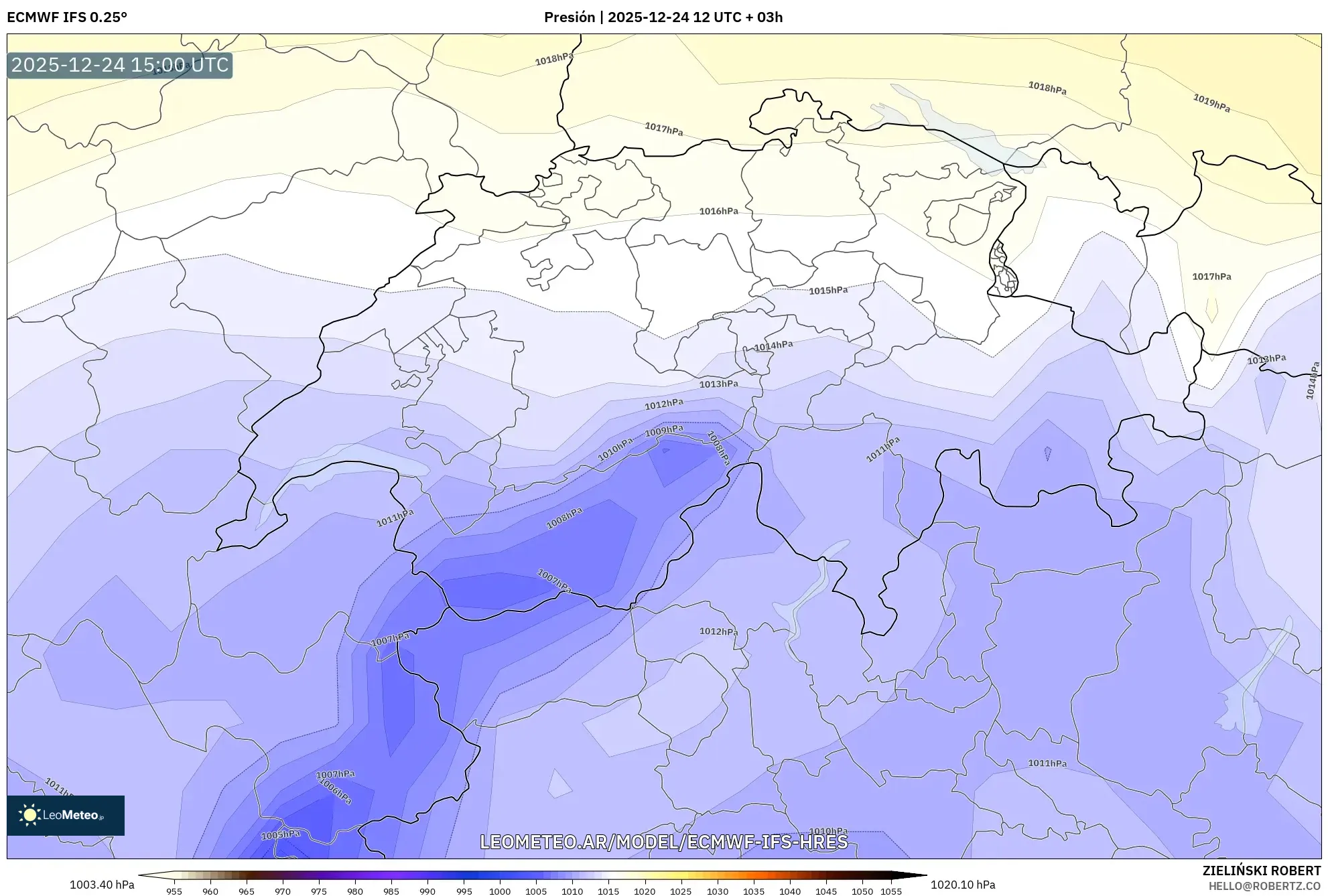 ECMWF IFS 0.25° model - Szwajcaria, Ciśnienie