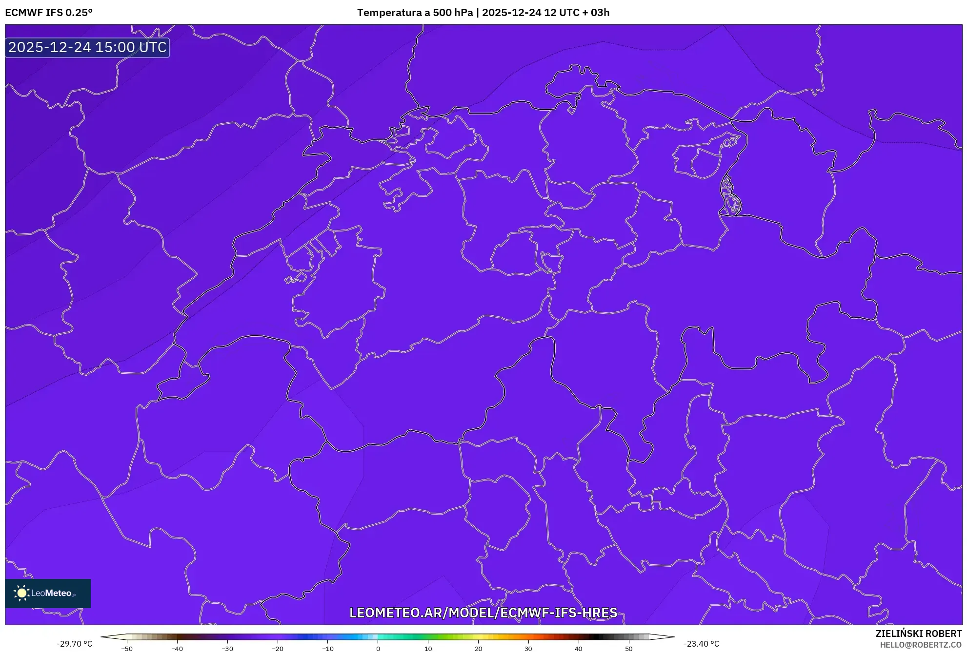ECMWF IFS 0.25° model - Szwajcaria, Temperatura na 500 hPa