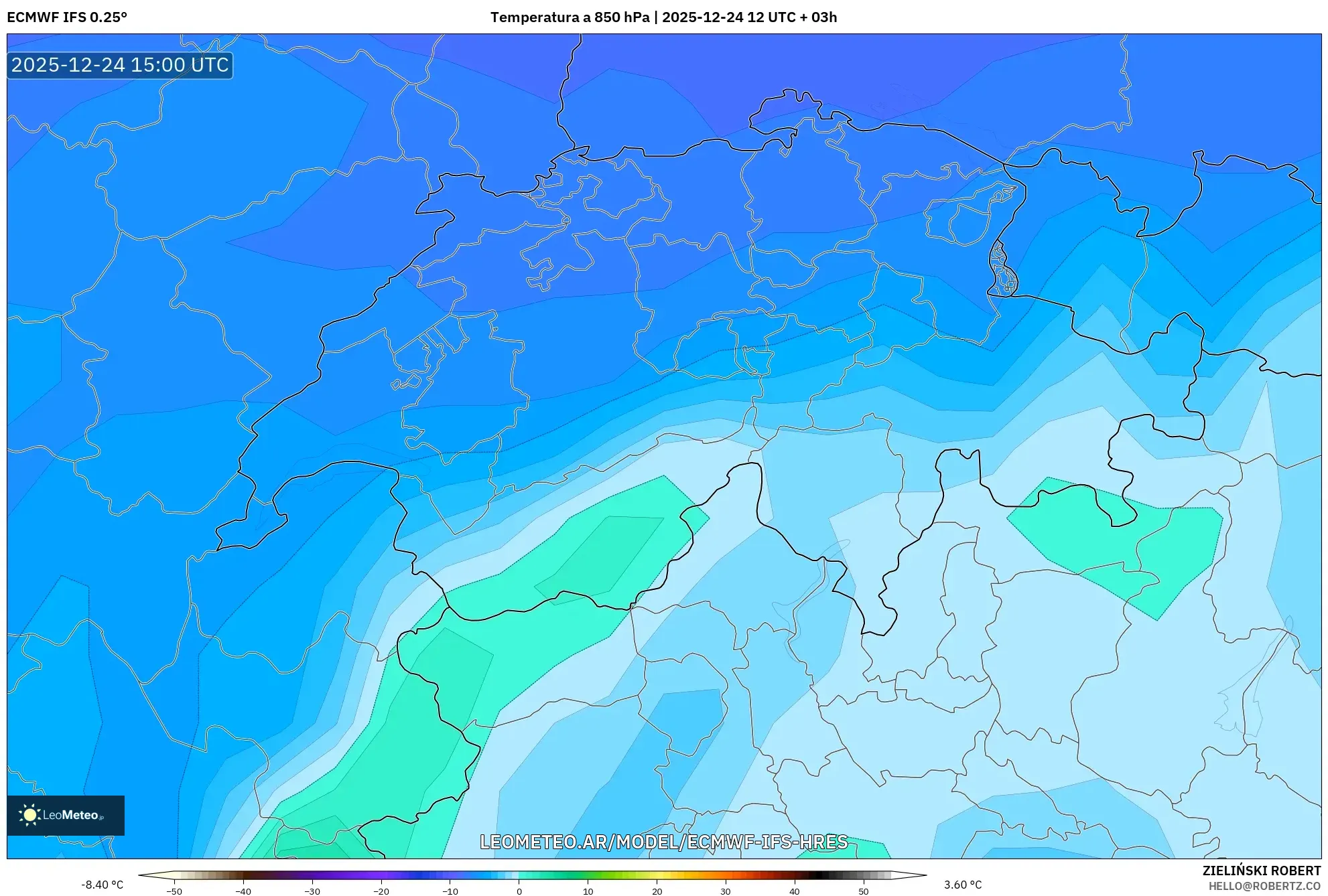 ECMWF IFS 0.25° model - Szwajcaria, Temperatura na 850 hPa