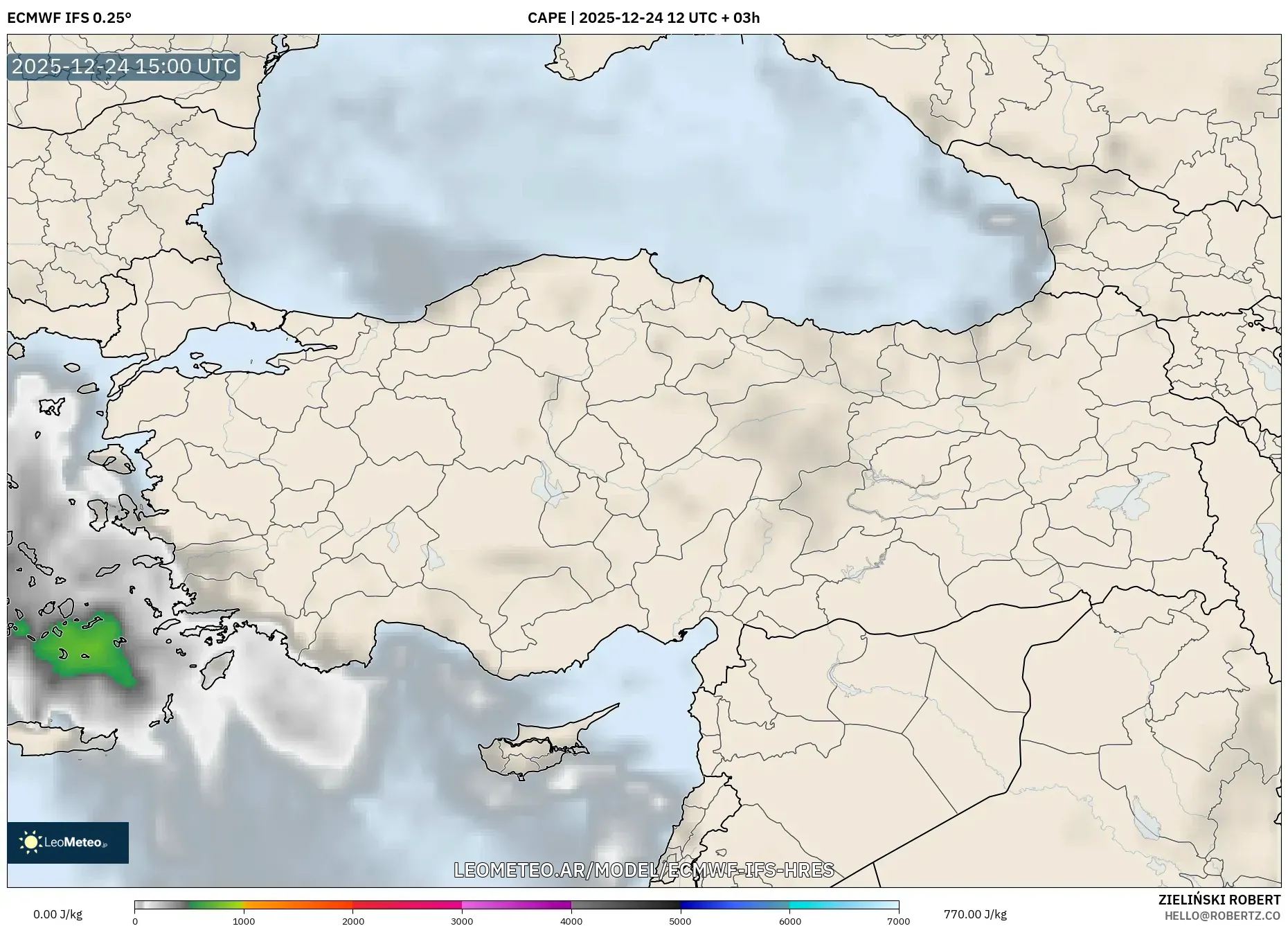 ECMWF IFS 0.25° model - Turcja, CAPE