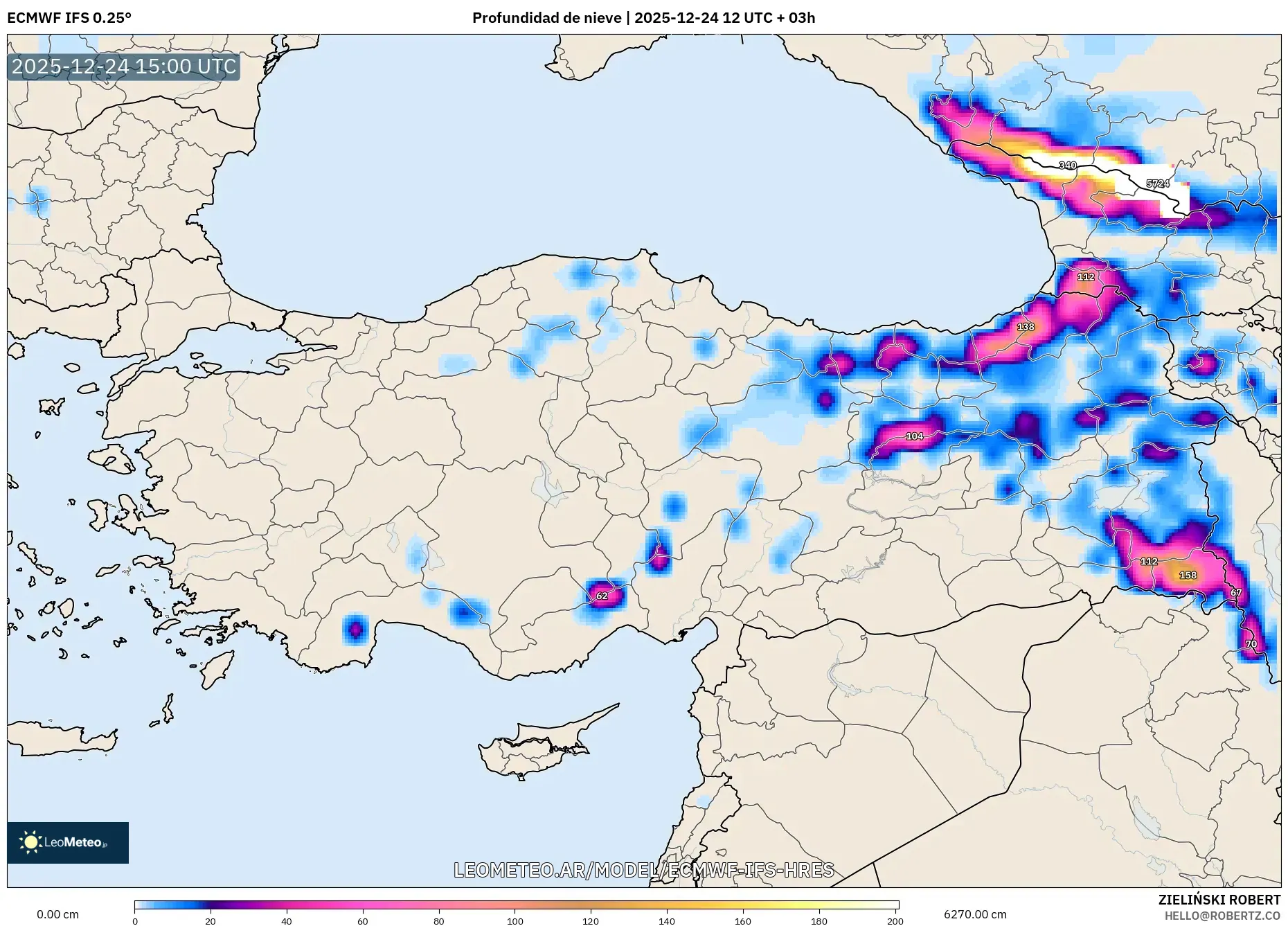 ECMWF IFS 0.25° model - Turcja, Pokrywa śnieżna