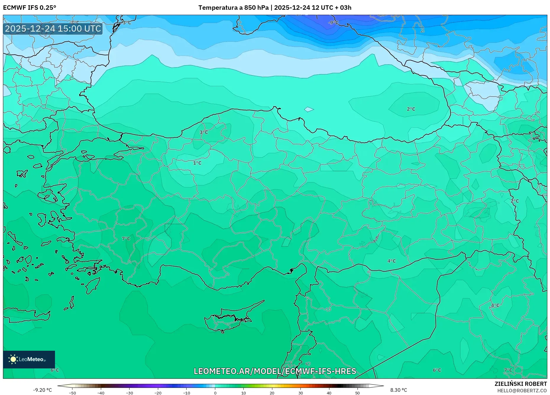 ECMWF IFS 0.25° model - Turcja, Temperatura na 850 hPa