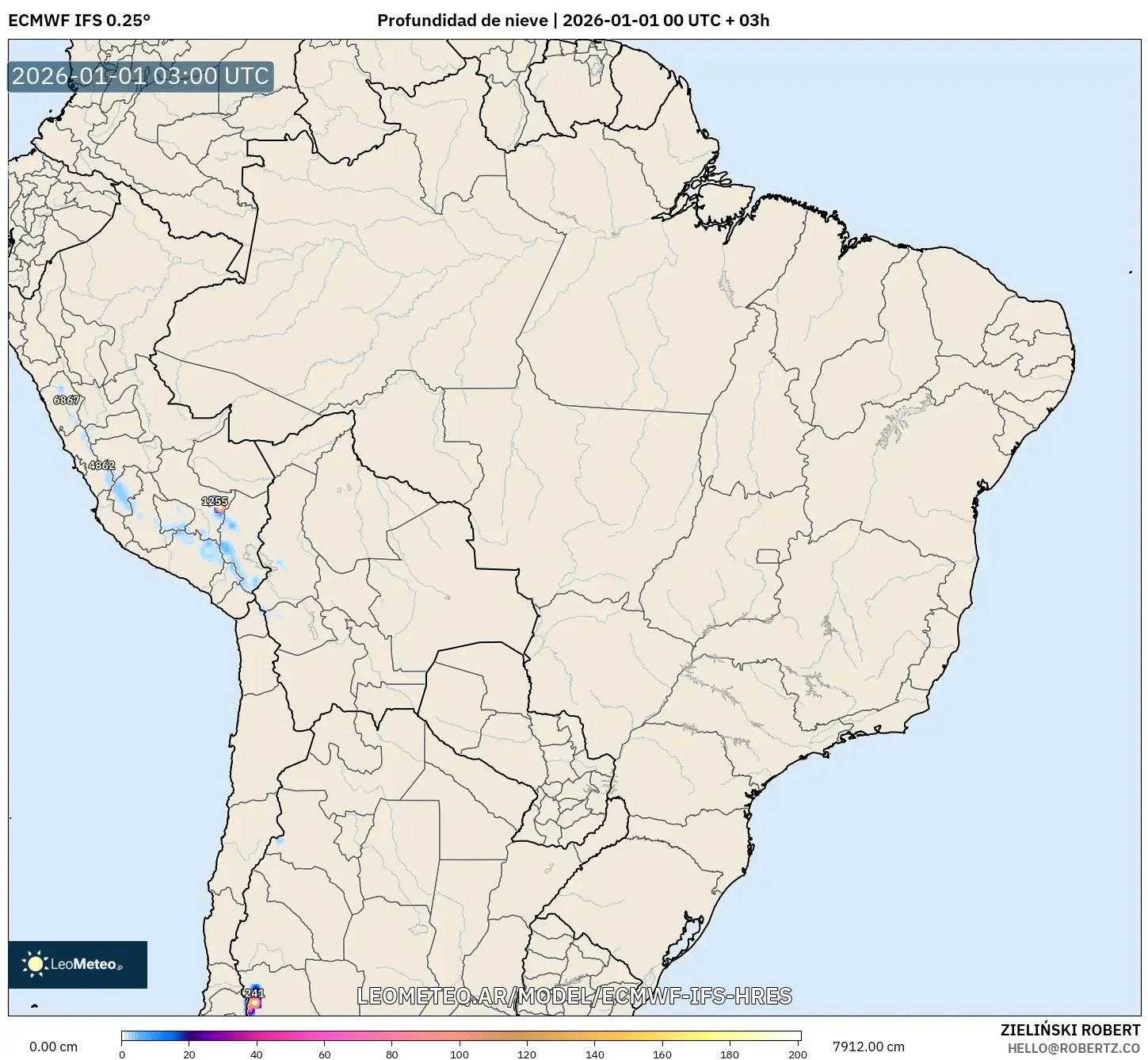 ECMWF IFS 0.25° model - Brasil, Profundidad de nieve