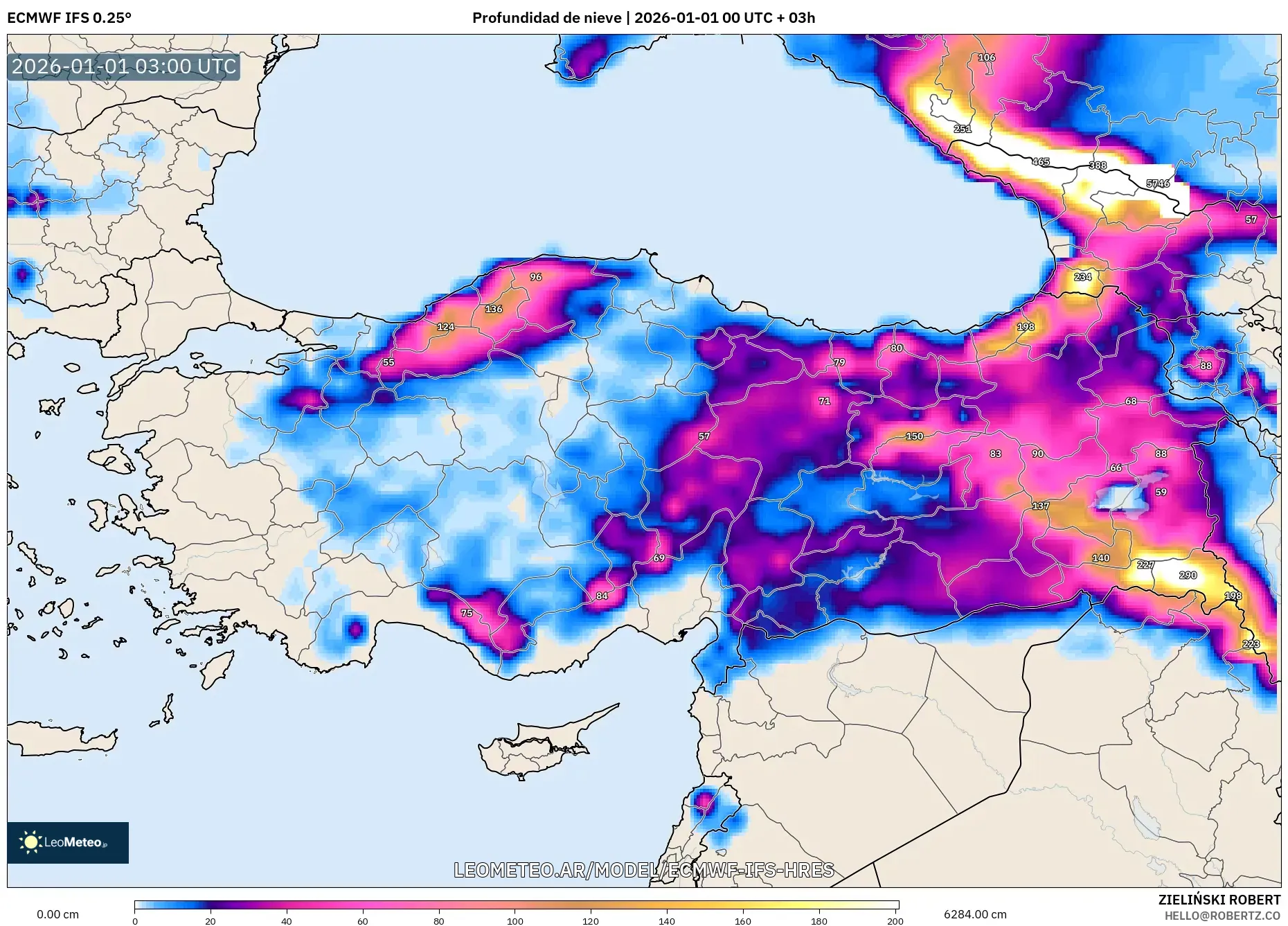 ECMWF IFS 0.25° model - Turquía, Profundidad de nieve
