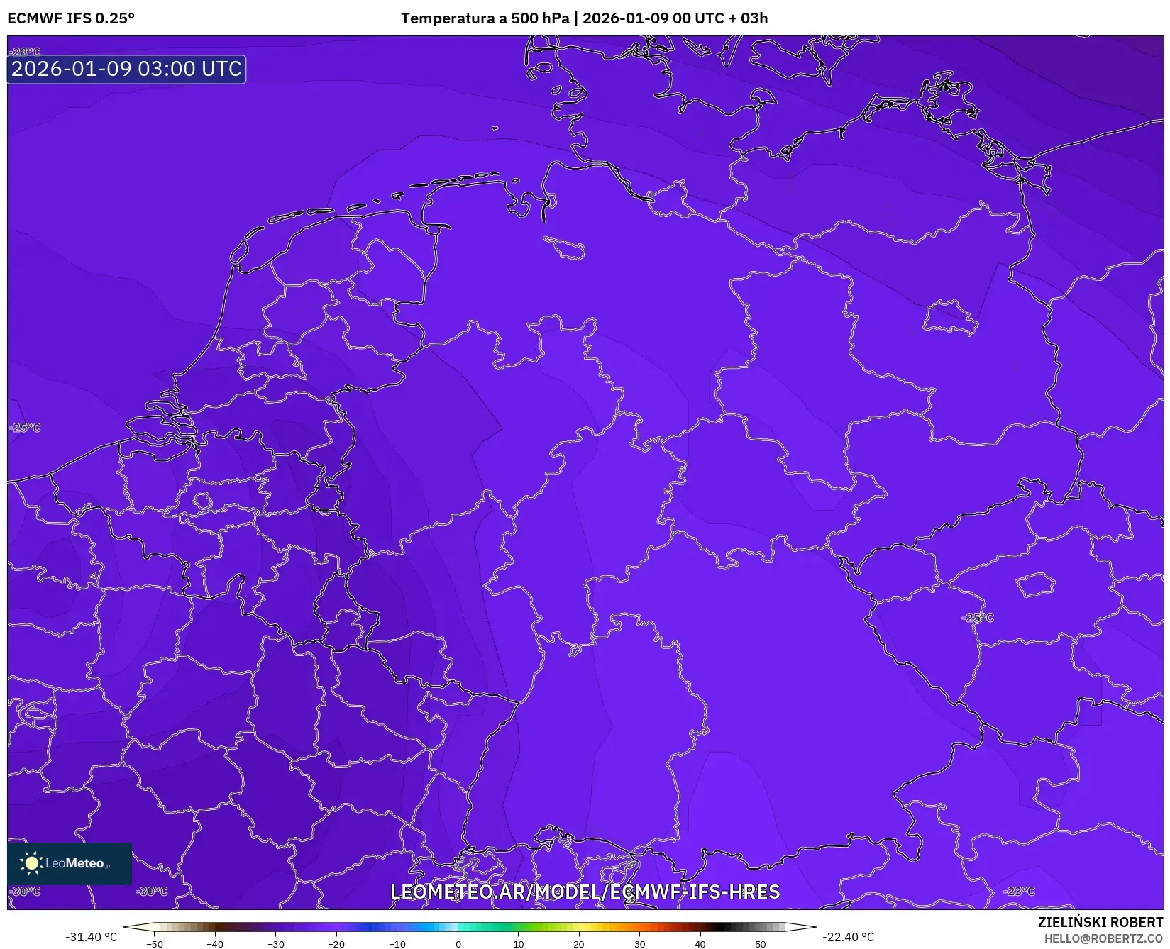ECMWF IFS 0.25° model - Alemania, Temperatura a 500 hPa