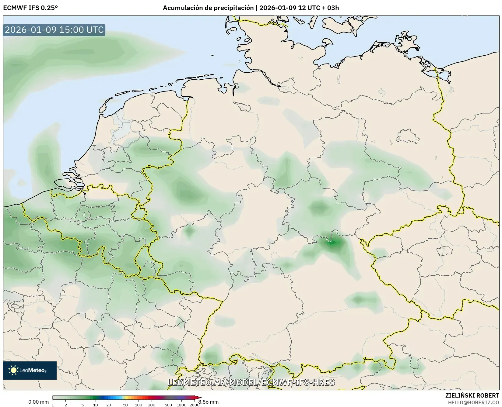 ECMWF IFS 0.25° model - Alemania, Acumulación de precipitación