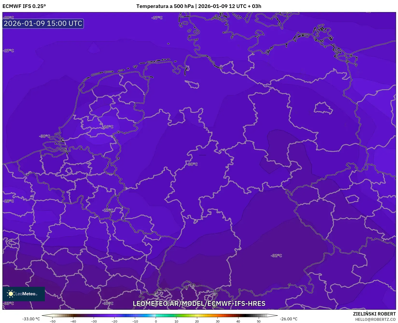 ECMWF IFS 0.25° model - Alemania, Temperatura a 500 hPa
