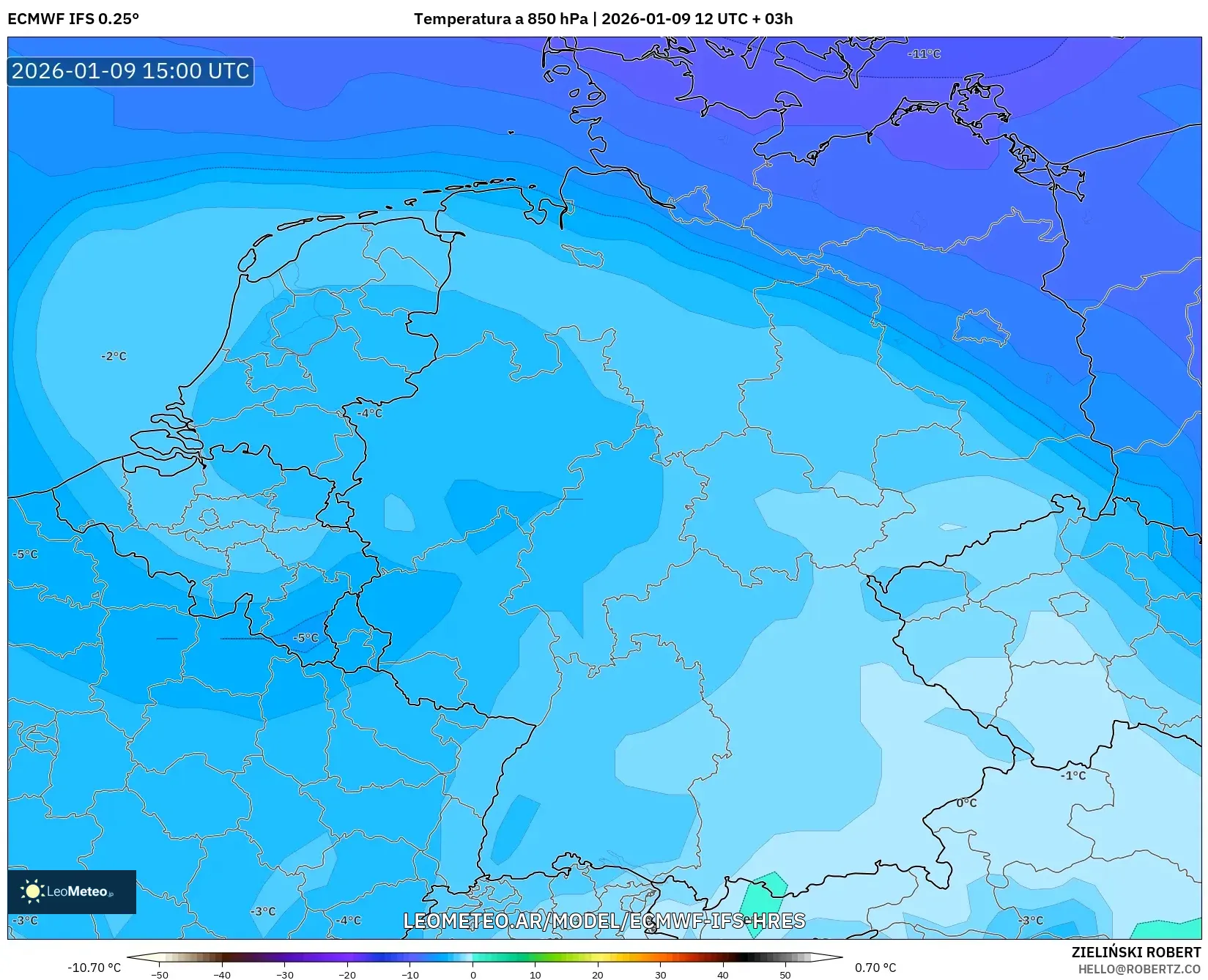 ECMWF IFS 0.25° model - Alemania, Temperatura a 850 hPa
