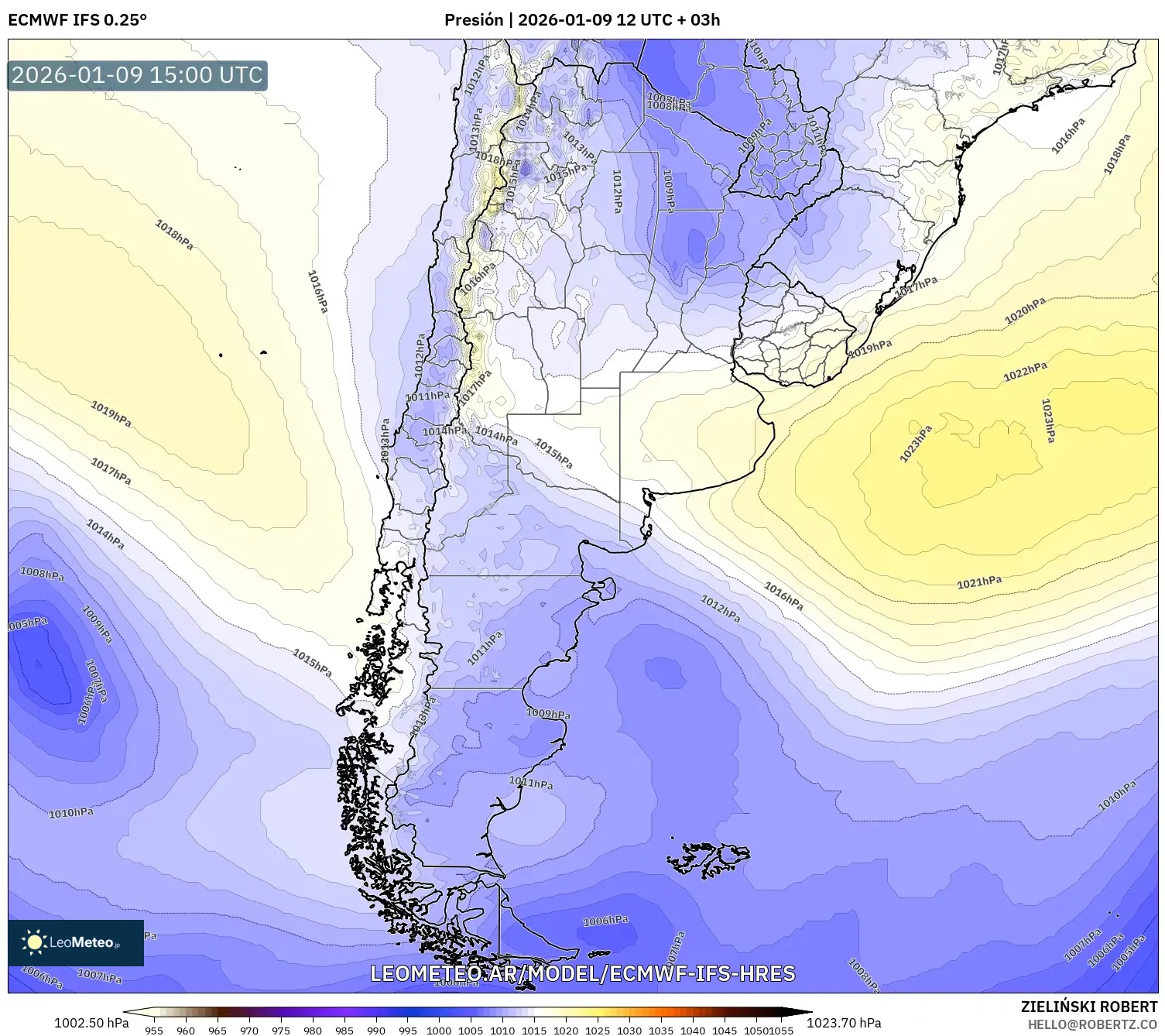 ECMWF IFS 0.25° model - Argentina, Presión