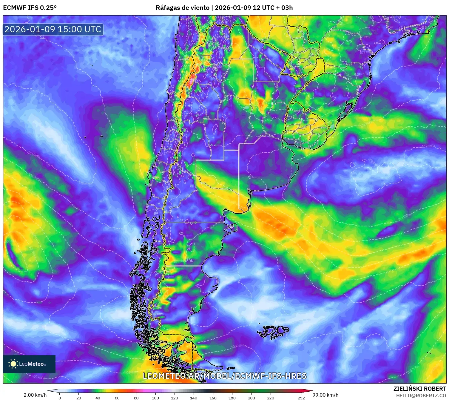 ECMWF IFS 0.25° model - Argentina, Ráfagas de viento