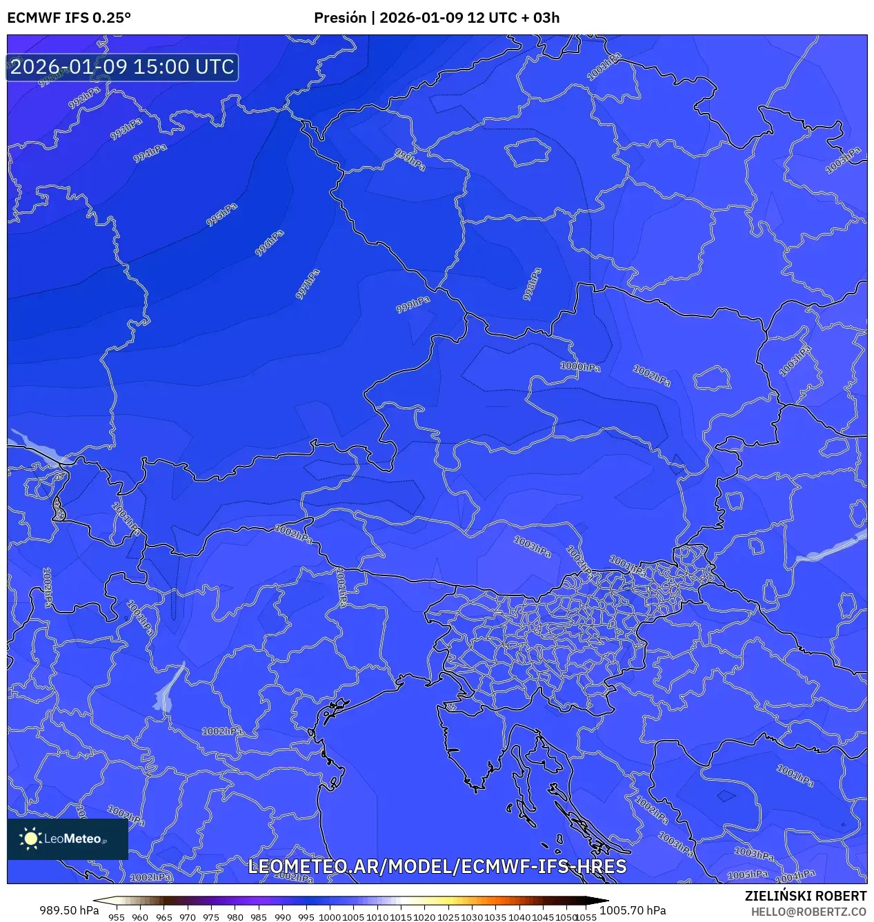 ECMWF IFS 0.25° model - Austria, Presión