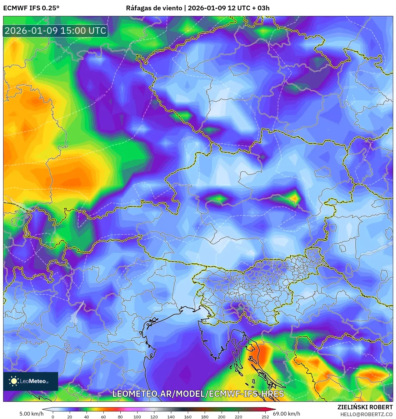 ECMWF IFS 0.25° model - Austria, Ráfagas de viento