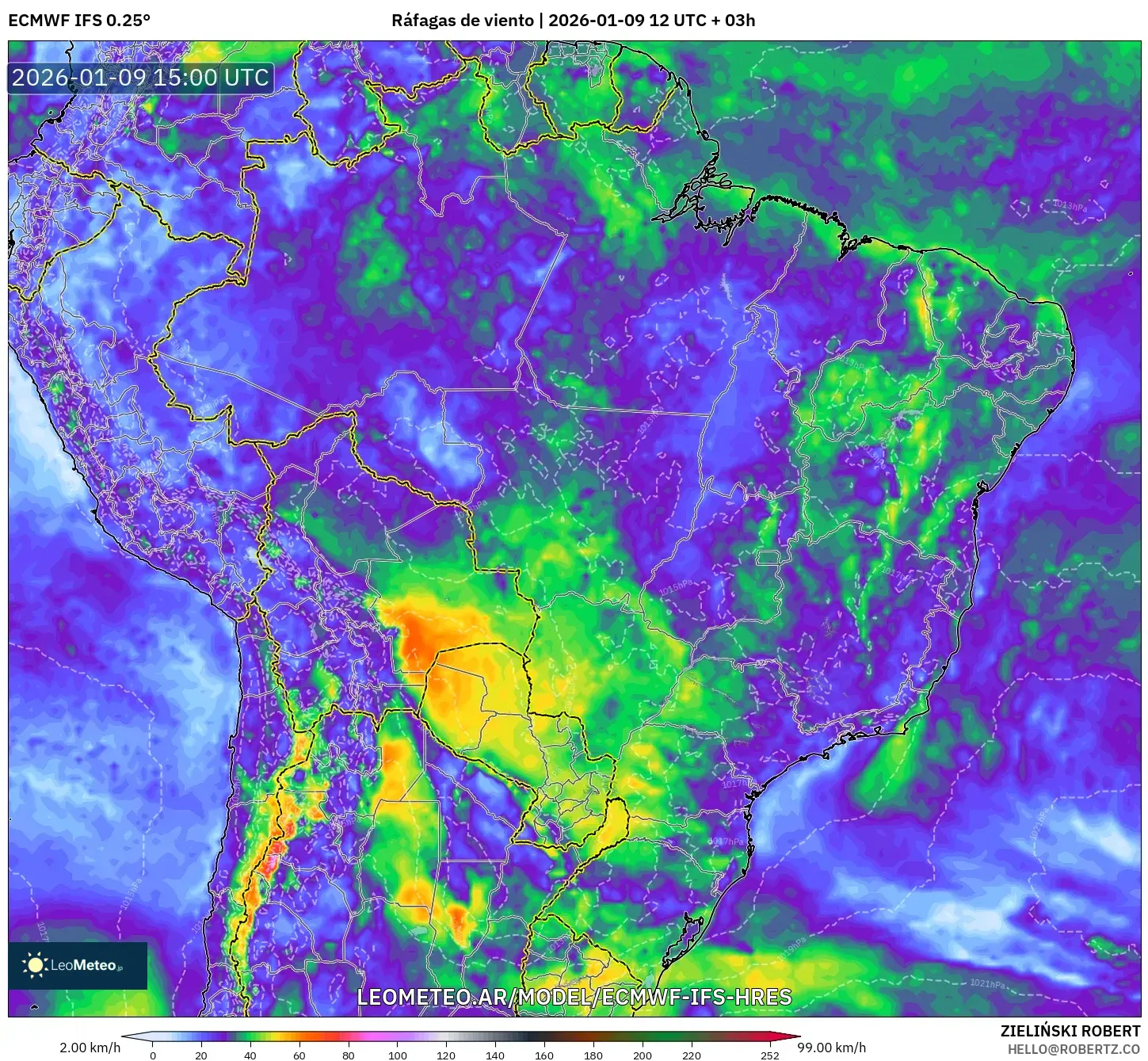 ECMWF IFS 0.25° model - Brasil, Ráfagas de viento