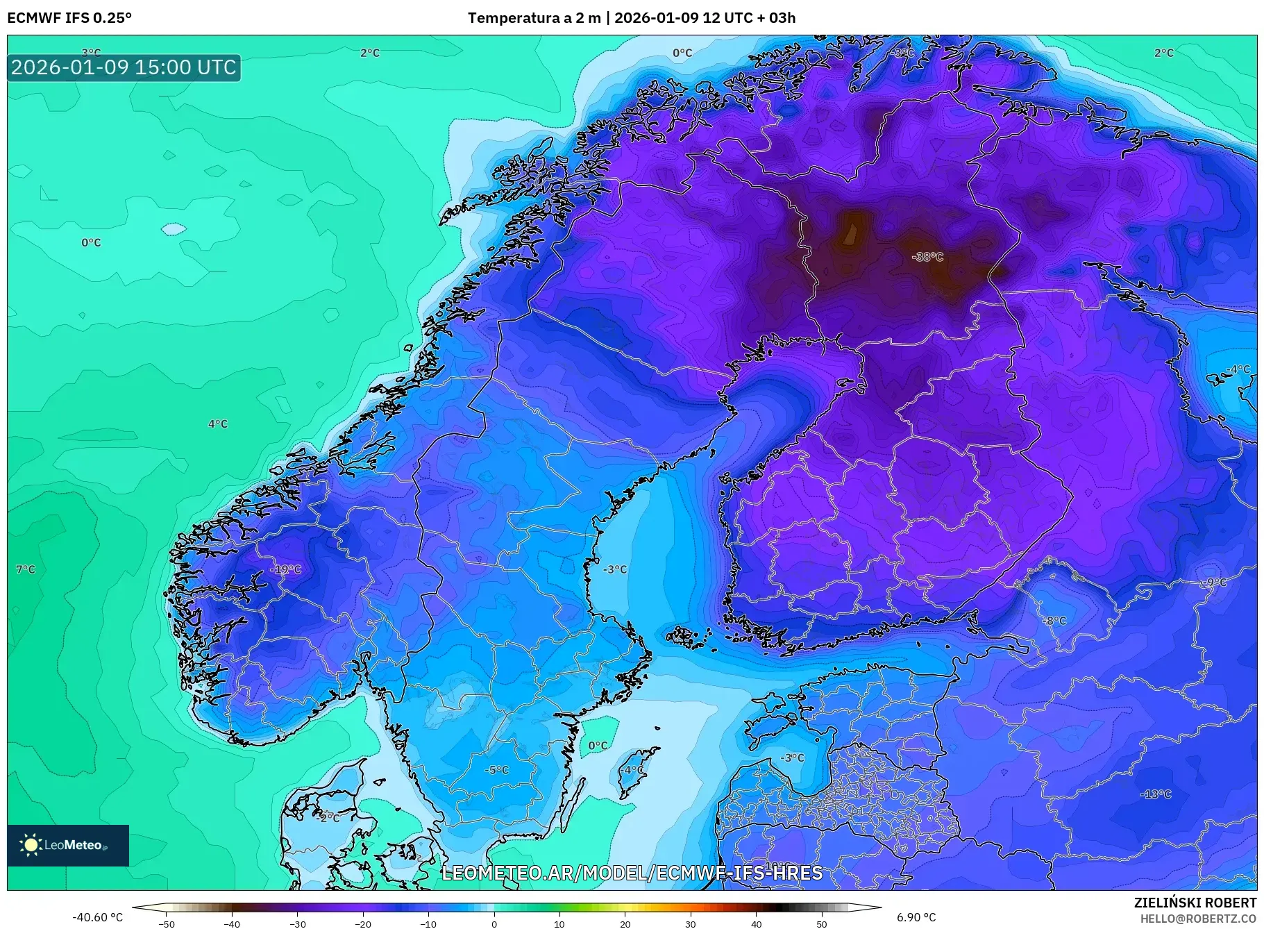 ECMWF IFS 0.25° model - Escandinavia, Temperatura a 2 m
