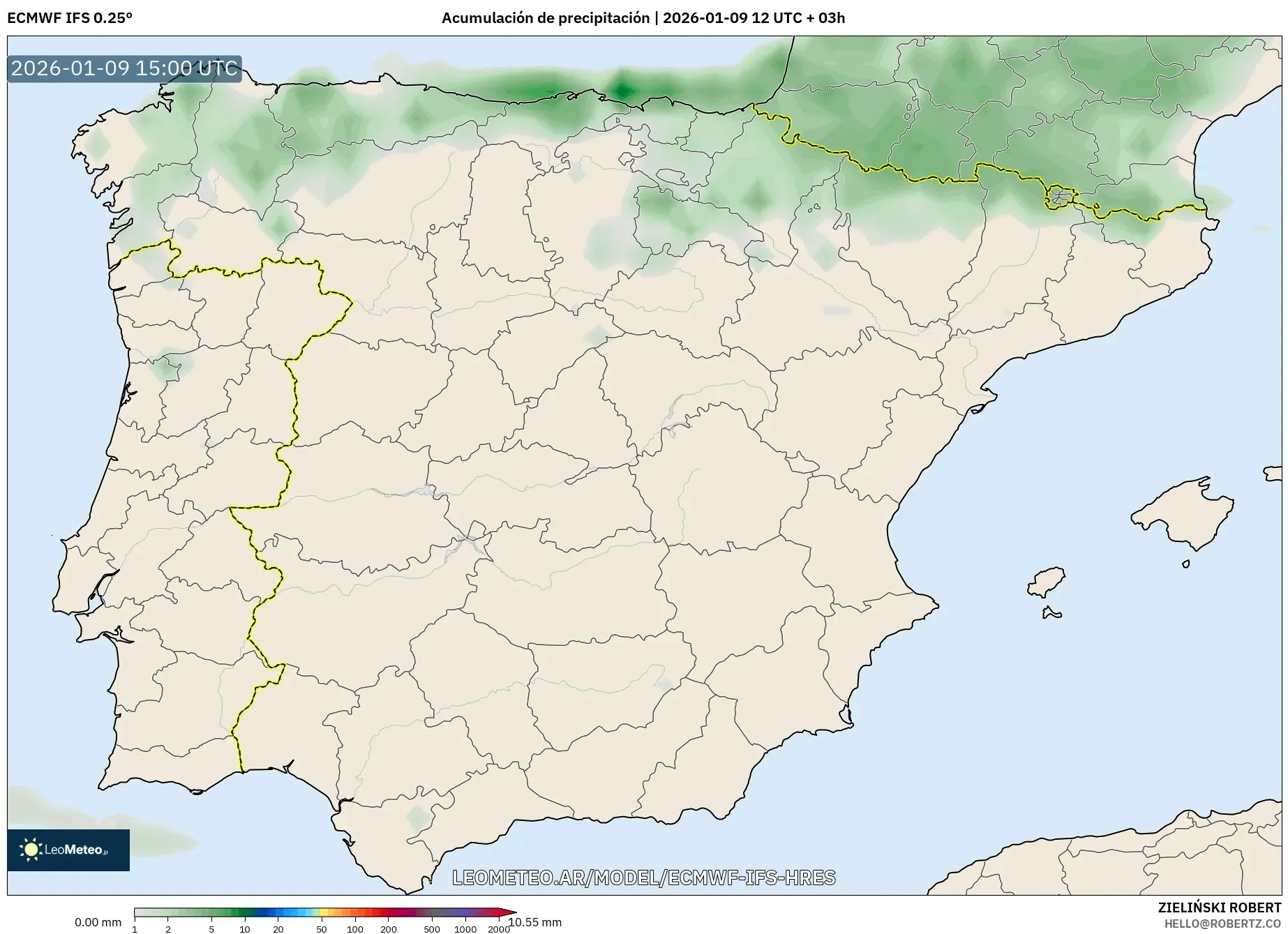 ECMWF IFS 0.25° model - España, Acumulación de precipitación