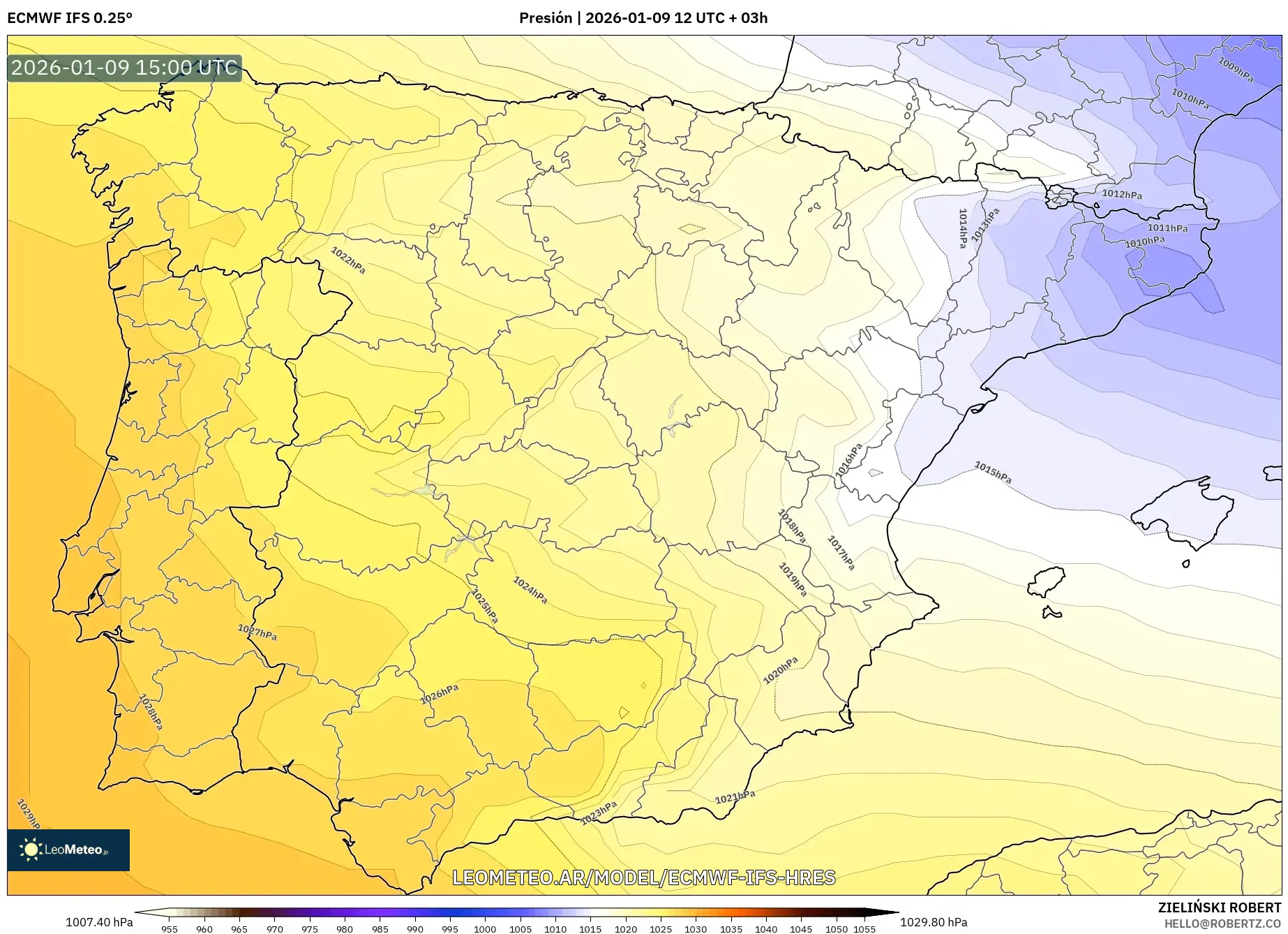 ECMWF IFS 0.25° model - España, Presión