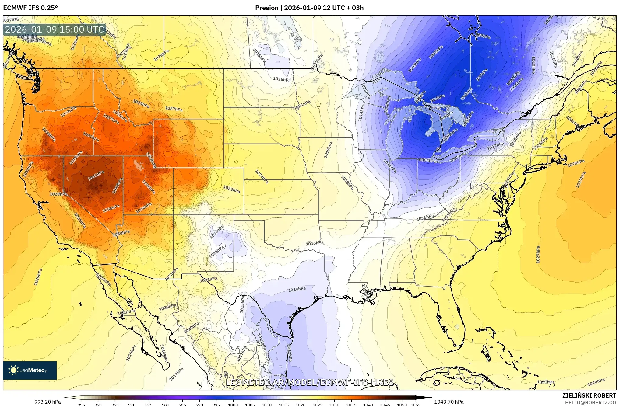 ECMWF IFS 0.25° model - Estados Unidos, Presión