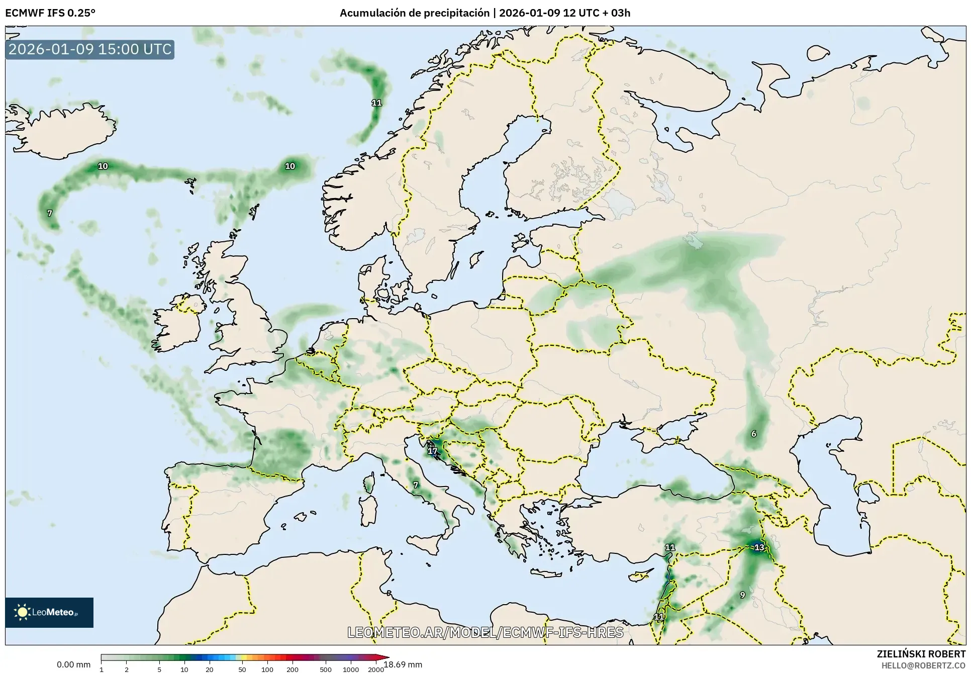 ECMWF IFS 0.25° model - Europa, Acumulación de precipitación