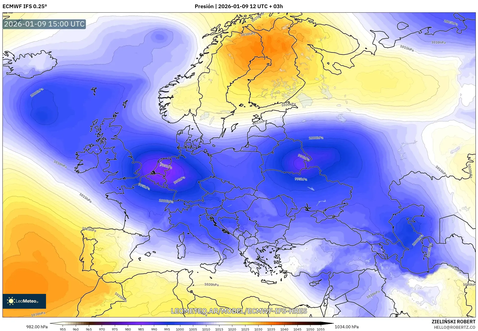ECMWF IFS 0.25° model - Europa, Presión